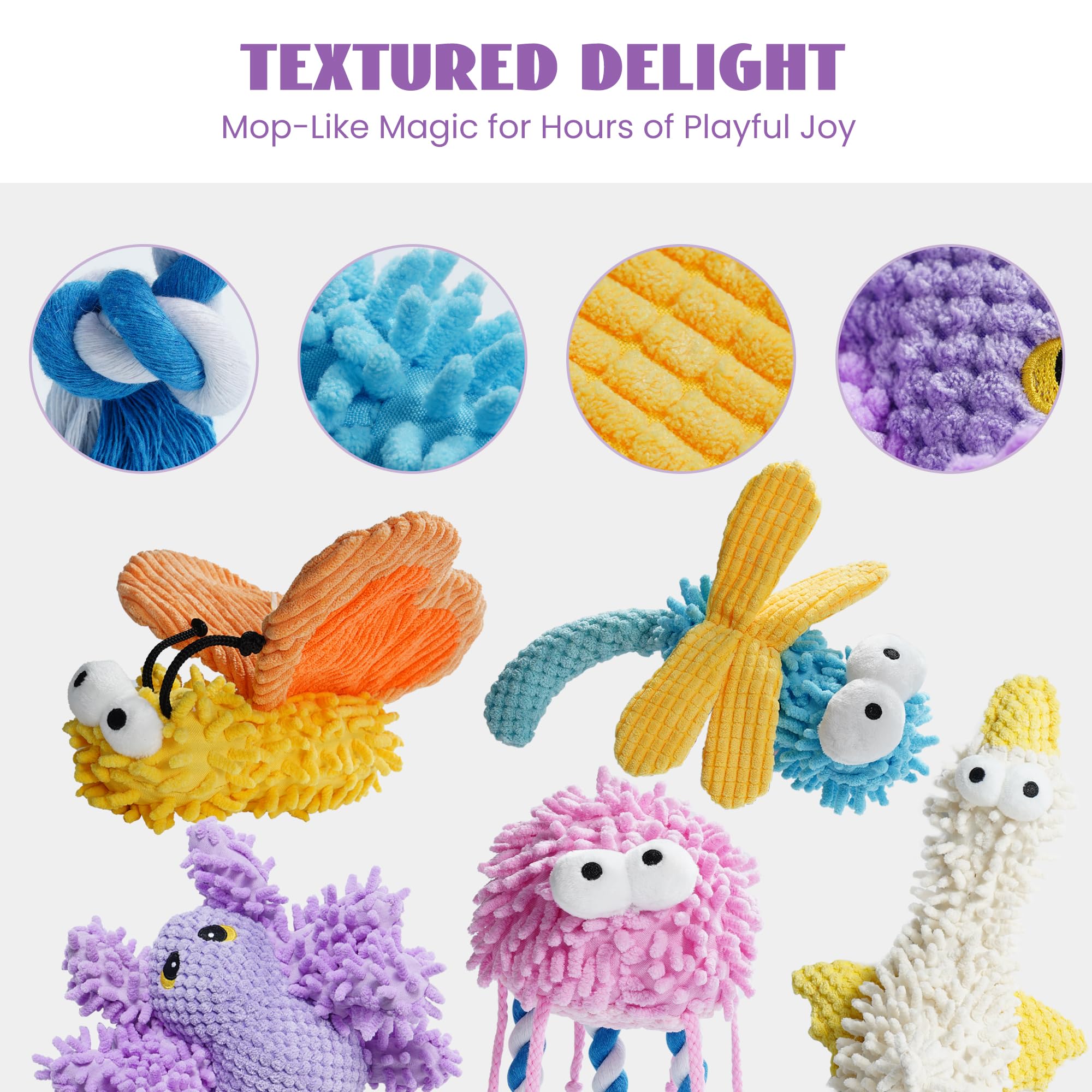 Nocciola 5 pack Squeaky Soft Dog Toys, Cute Colourful Plush Dog Toys with Crinkle Paper - Image 3