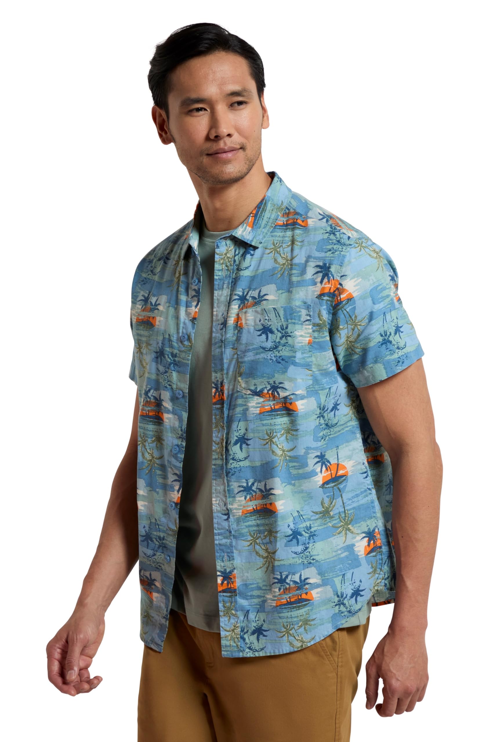 Mountain Warehouse Men's Bright Blue Coconut Slub Texture Short-Sleeved Shirt - Lightweight Cotton Tee With Pocket, Casual Wear - Spring Summer, Holidays & Travelling Bright B 3XL
