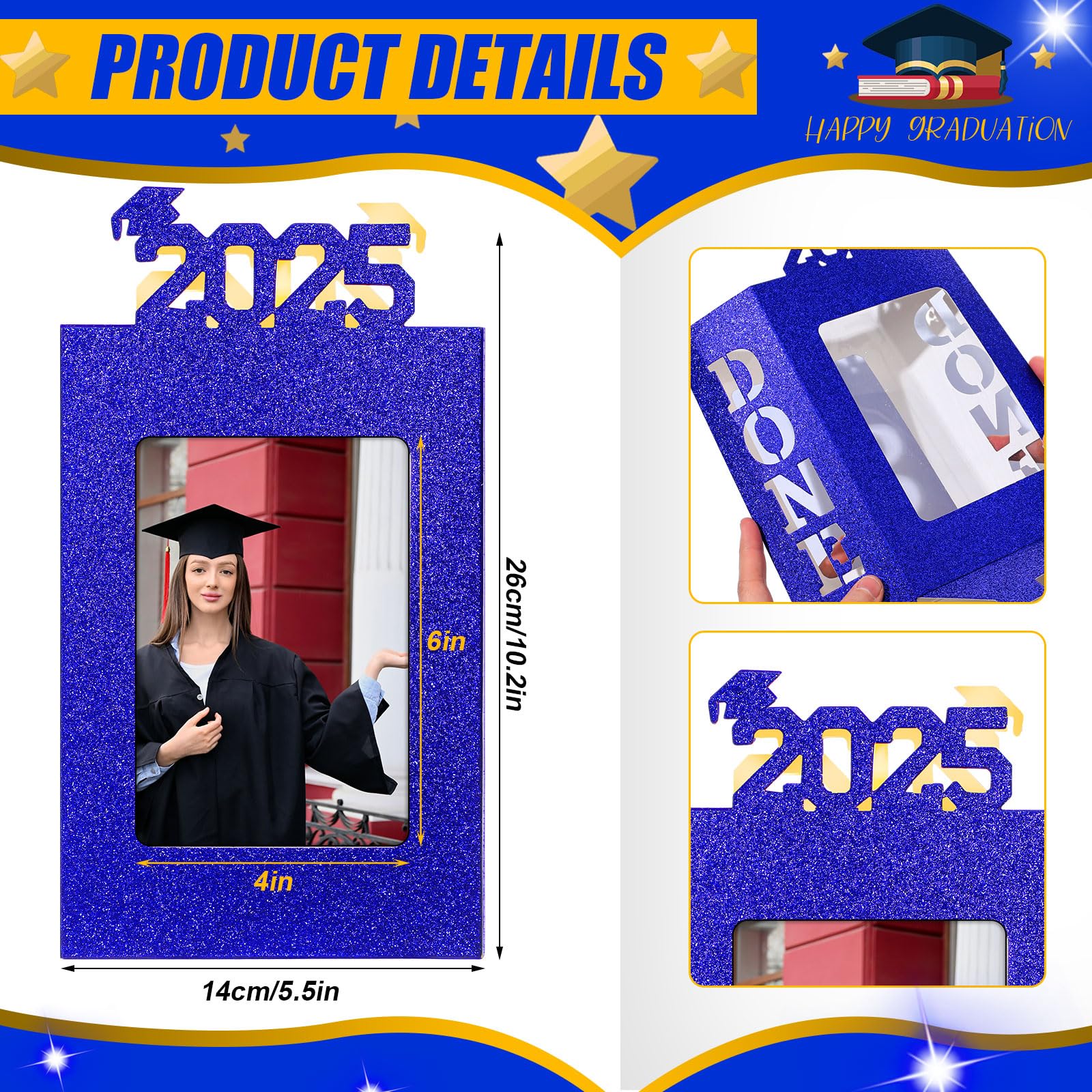 2025 4 Sets of Graduation Table Decorations Photo Centerpieces for Table Graduation Picture Frames Box Lighted Done Grad Party Favor for College Graduate Friends Gifts(Blue)