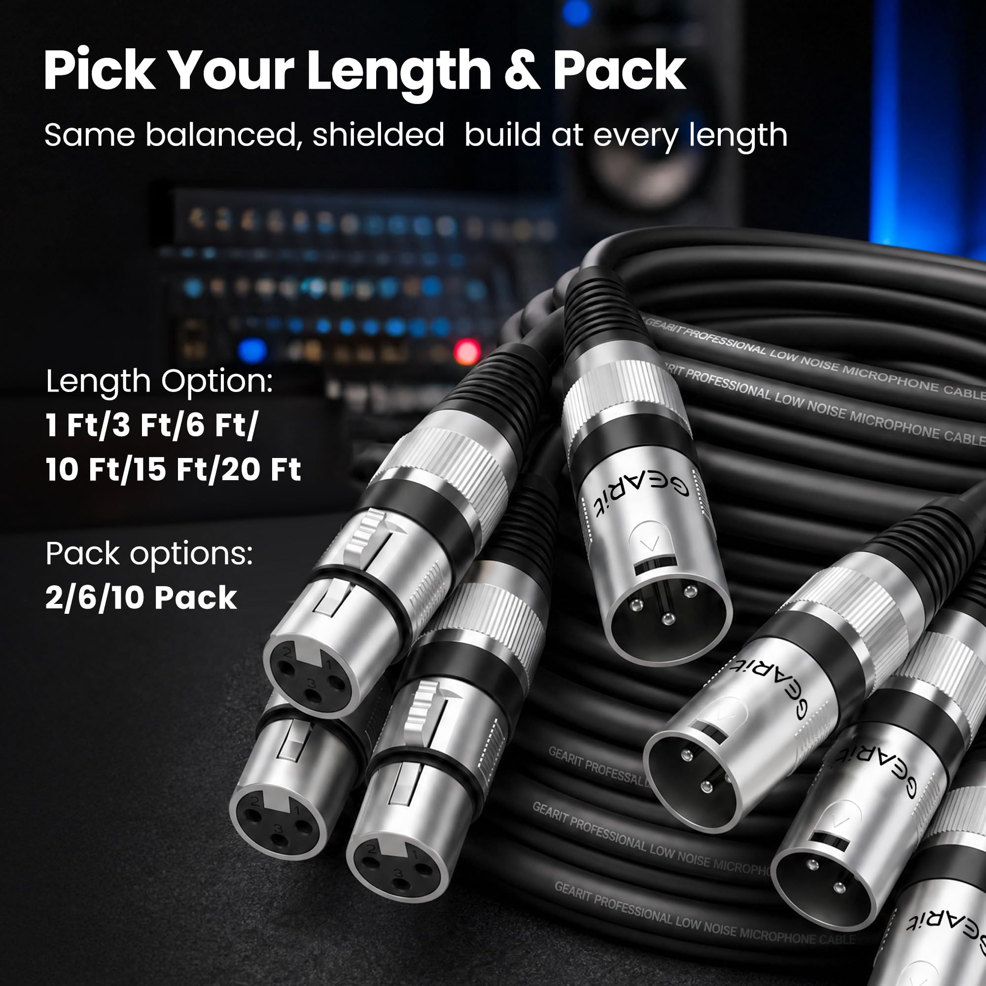 GearIT Cable de micrófono XLR a XLR (150 pies, 1 paquete) XLR macho a hembra Cable de micrófono de 3 pines equilibrado blindado XLR para mezclador de micrófono, 150 pies, 1 paquete