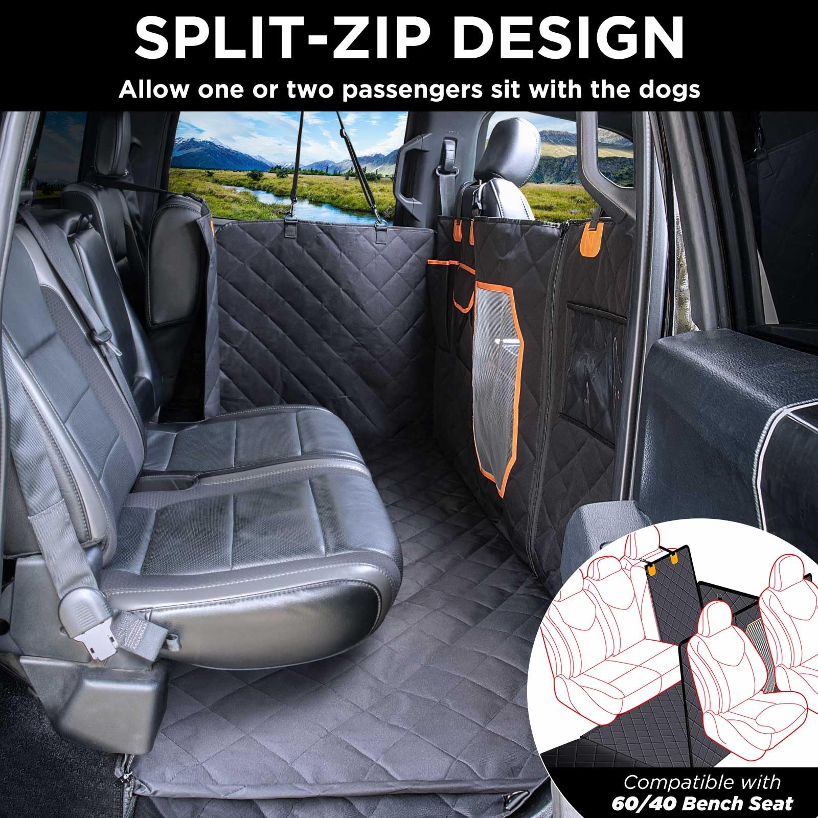 SANQITARA XL Dog Truck Seat Cover With Car Door Protector, Floor Dog Back Seat Cover For Trucks With Flip Up Rear Seats, Waterproof Full Coverage Dog
