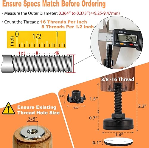 Miniatura 2 de Pies niveladores de muebles ajustables y resistentes para armarios, sofás, mesas, sillas, elevadores, soporte de 1320 libras, kit de tuercas en T de