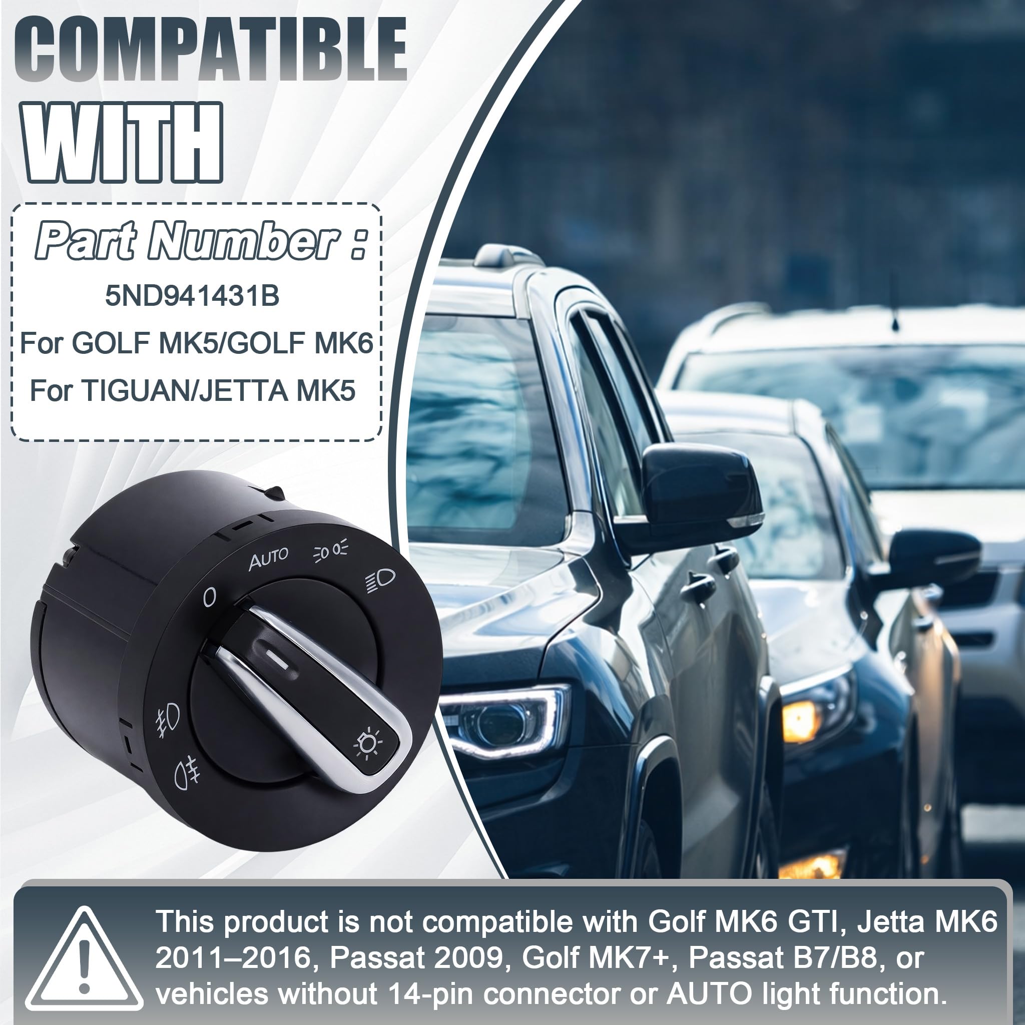 Gainbon Generic - Sensor de luz de coche + interruptor cromado para VW Golf 5 / Golf MK6 / Tiguan/Jetta MK5