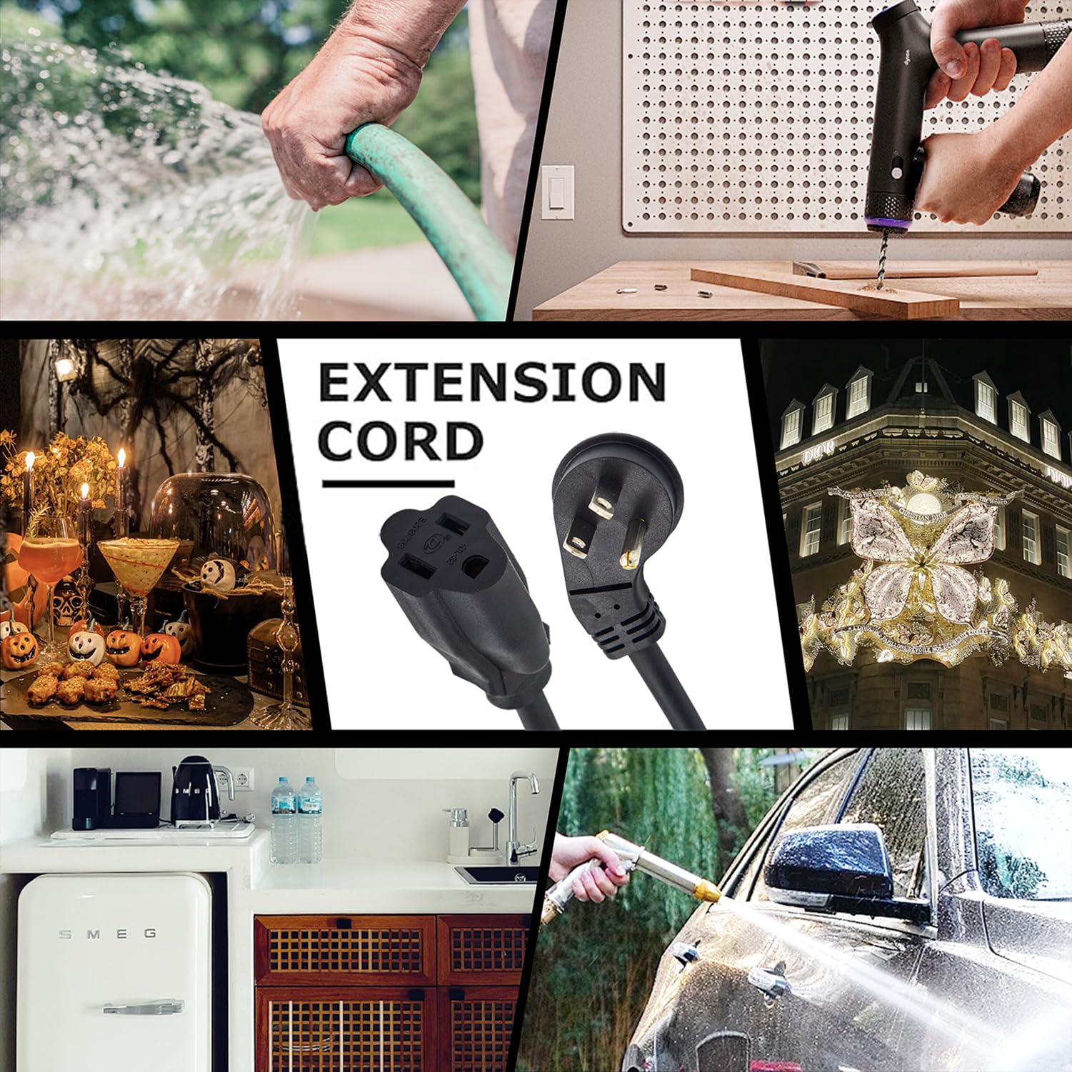YOJOE Cable de extensión de 3 puntas para interiores, calibre 13 A, calibre 16, resistente para garaje, jardín y hogar