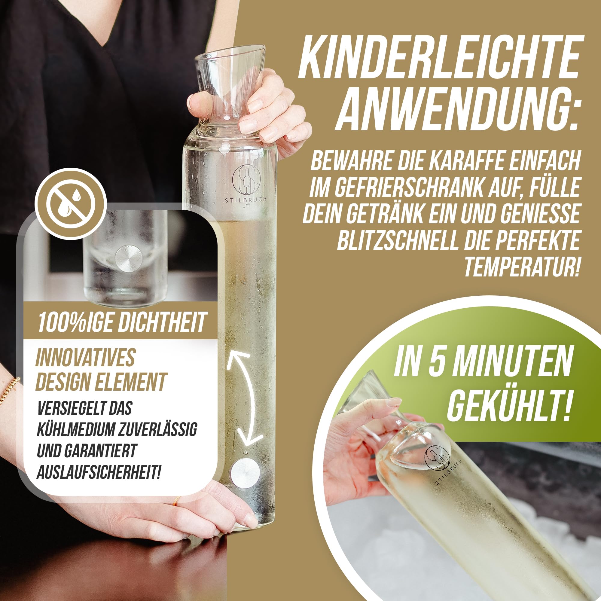 Stilbruch® Enfriador de vino [2-IN-1] Decantador de vino, enfriador de champán, decantador de vino – Sé el anfitrión perfecto: vino blanco frío en 5 minutos | Enfriador de botellas, enfriador de