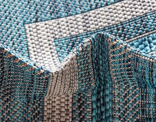 Vista 276 de Unique Loom - Colección Outdoor Border - Tapete para exteriores de borde suave - 5 pies 3 pulgadas x 8 pies, rectangular, azul/marfil azu/marfil