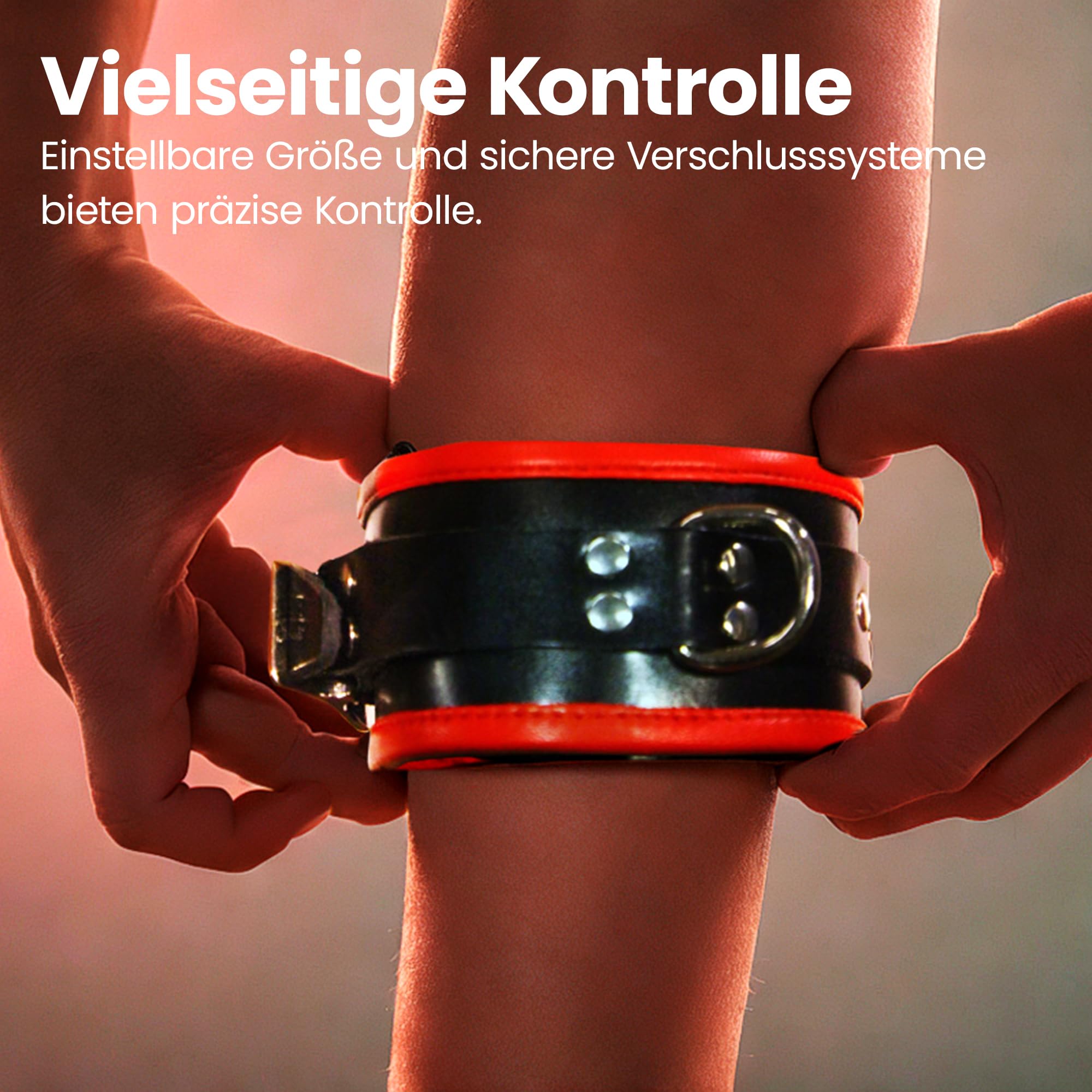 gepolsterte Fußfesseln mit D-Ring, Fußgelenk-Manschetten aus Leder, für Bondage und BDSM, Farbe: Schwarz/Rot, erotisches Sexspielzeug für Anfänger und Fortgeschrittene