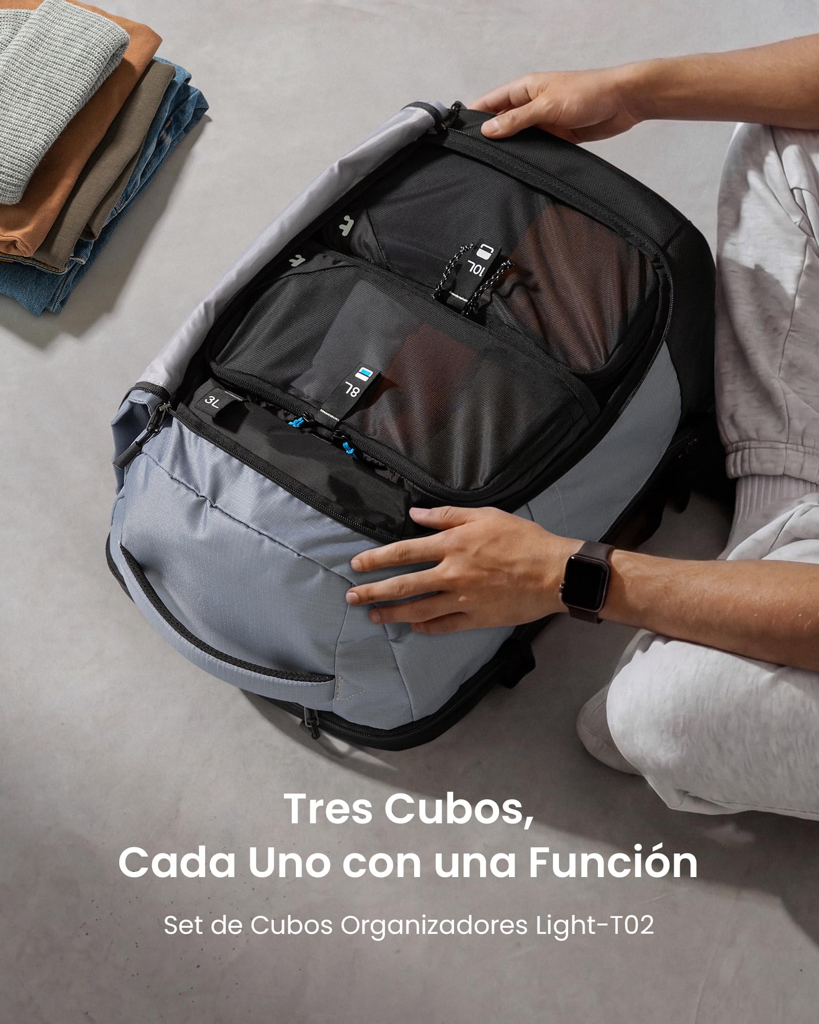 tomtoc Organizador de Maleta Viaje 3 Piezas, Packing Cubes Expandibles con Compresión, Bolsas de Viaje Resistentes a Olores, Organizadores de Equipaje Travel Accesorios Ligeros para Mochila y Maleta
