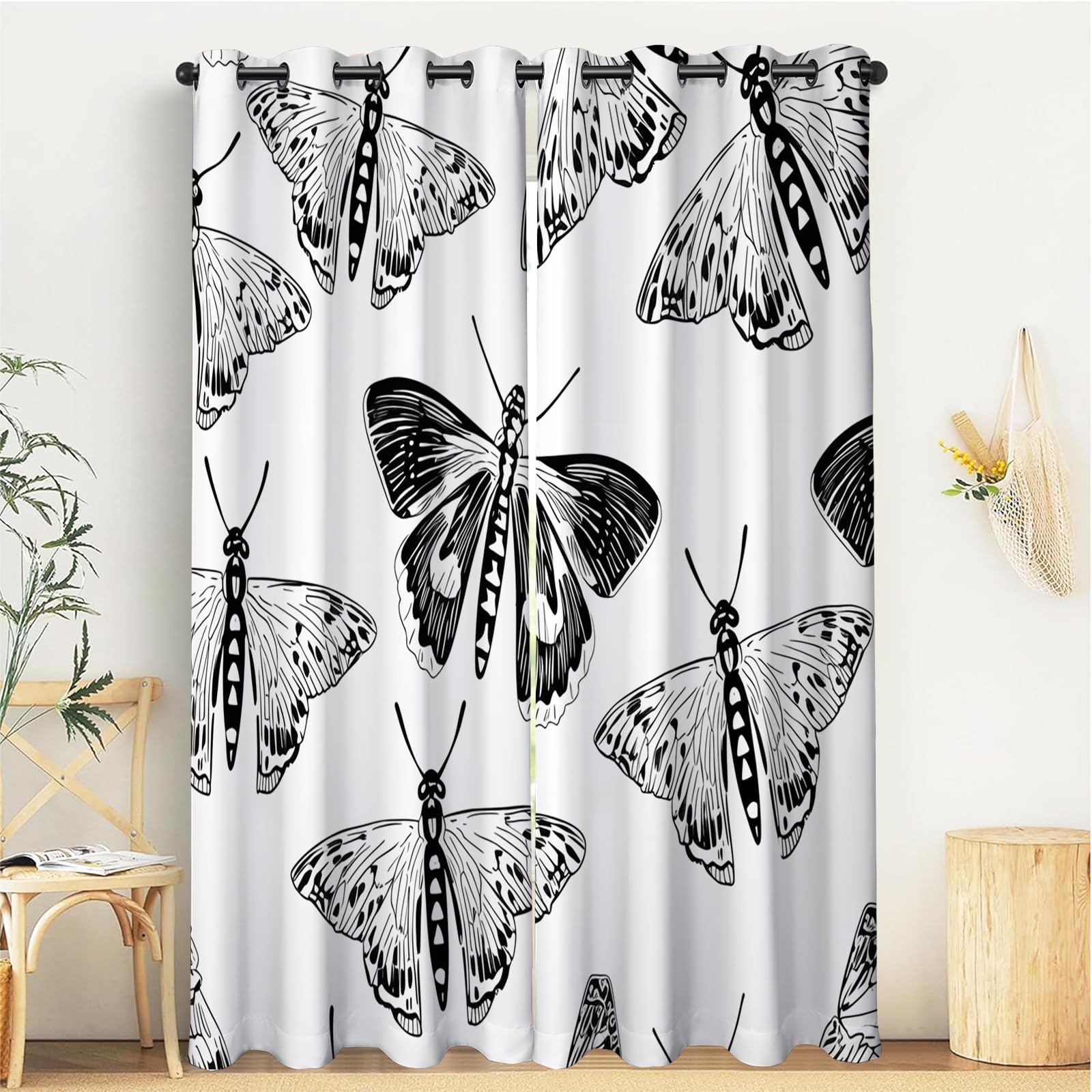 Rideau occultant thermique imprimé 3D papillon 117x137 cm isolant salon