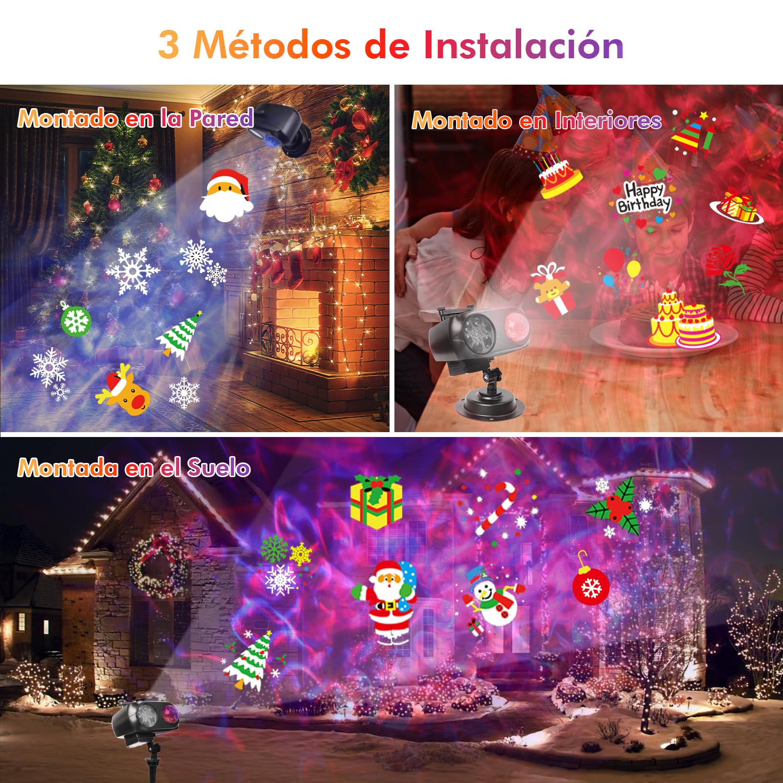 Proyector Navidad y Halloween Exterior Interior, LED Luces de Proyector 96 Patrones & 10 Ondas de Agua Luces Navidad con Control Remoto Impermeable Lámpara de Proyección para Fiestas