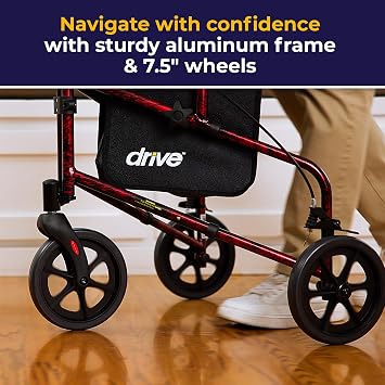 Drive Medical 10289RD Deluxe Foldable Rollator Walker ، أسود / أحمر