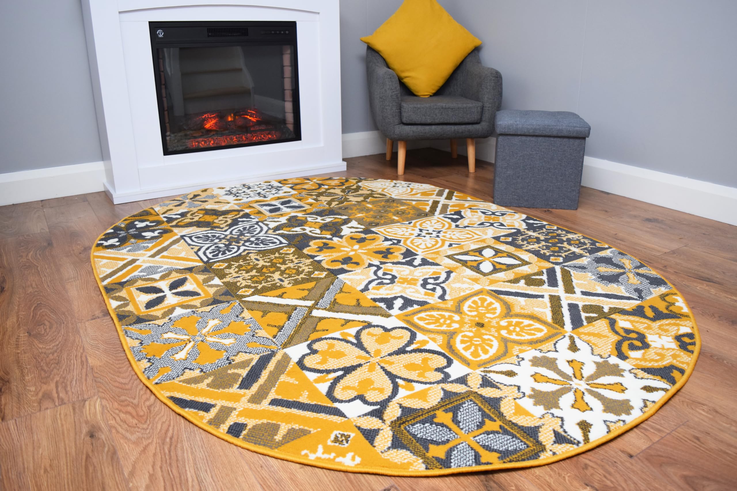 SrS Rugs® Round Circle Large Small Living Room Mat Rug 13 Designs 3 Sizes (Cross Square Gold, 120cm x 170cm Oval Shape) — image 1