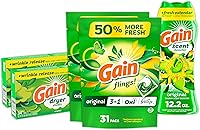 Vista 1 de Gain Paquete de lavandería: paquetes de detergente para ropa Gain Flings (2 x 35 quilates), hojas de secadora (2 x 34 ct), perlas de refuerzo