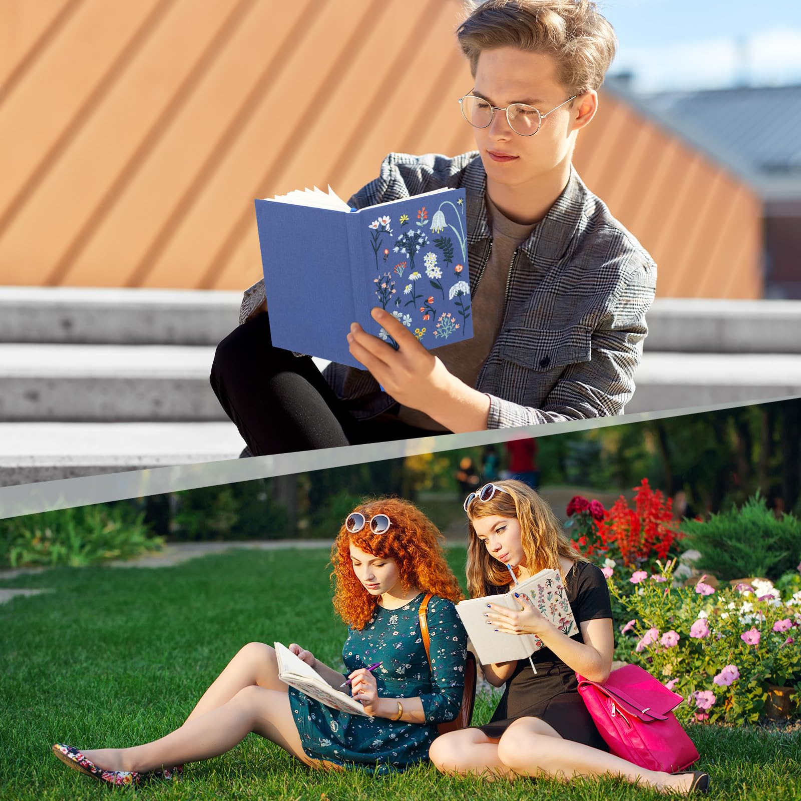 Thenshop 2 cuadernos bordados florales para diario, cuaderno de bocetos, tapa dura, cubierta de tela, 200 páginas para mujeres, escuela, oficina, viajes, suministros de diario de 8 x 5.75 pulgadas