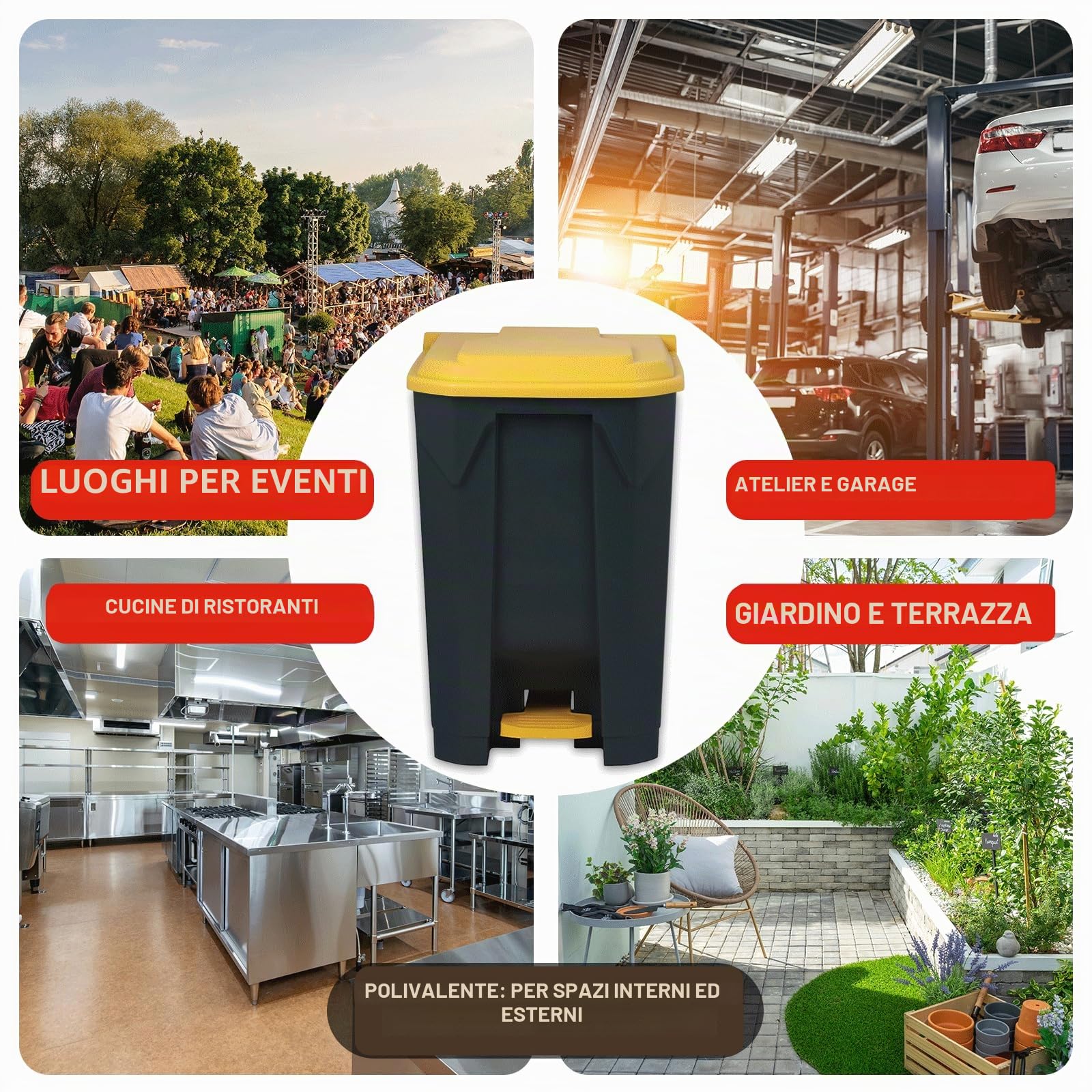KARAT Pattumiera con coperchio ermetico, 2 maniglie, in plastica, per interni esterni, resistente alle intemperie, ideale per giardino ristorante (giallo (Olaf), 80 l)