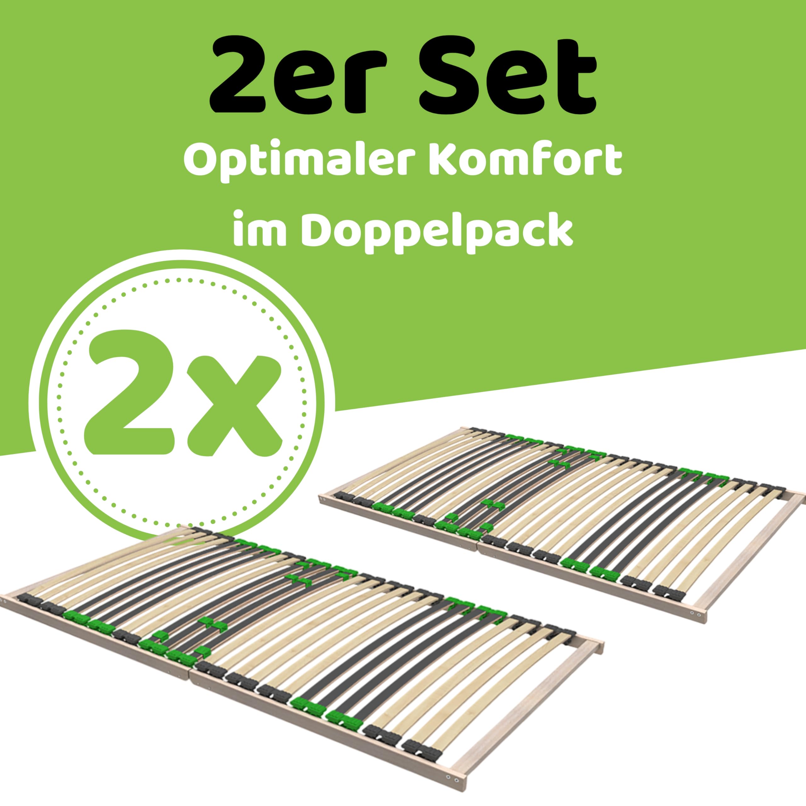 FixSTAR 7-Zonen Lattenrost 2er Set - 90x200 - Starr - Auch für Bettgröße 180x200 - Klappbar fertig montiert - 28 Birke Federleisten - Härtegradverstellung - Bettrost Für alle Matratzen - Vormontiert