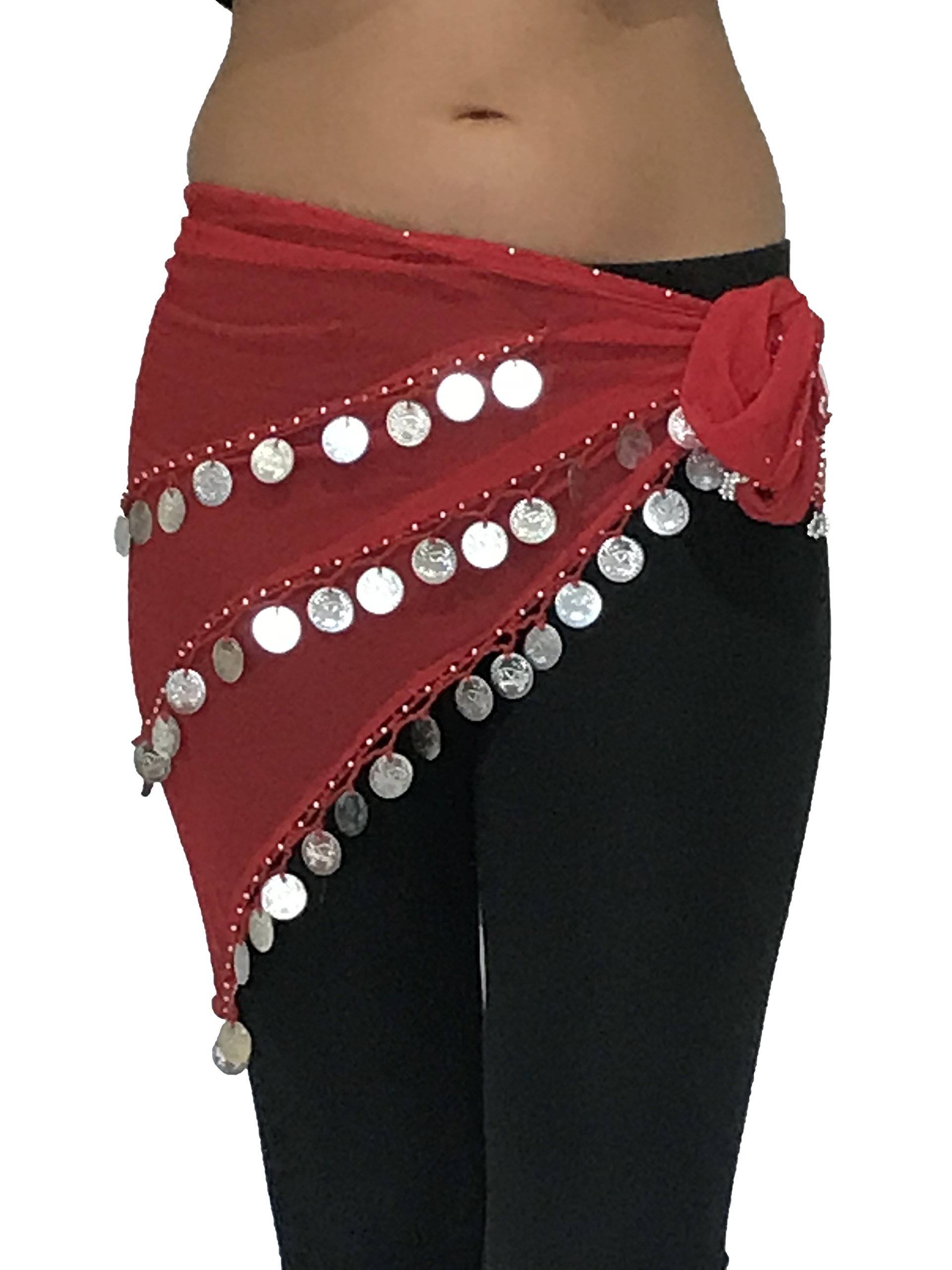 Dancers World Ltd (UK Seller)Adult Size 8-18 Beautiful Triangle Jingly Shimmy Belly Dancing Coin Hip Belts Scarves, Red Silver, 36
