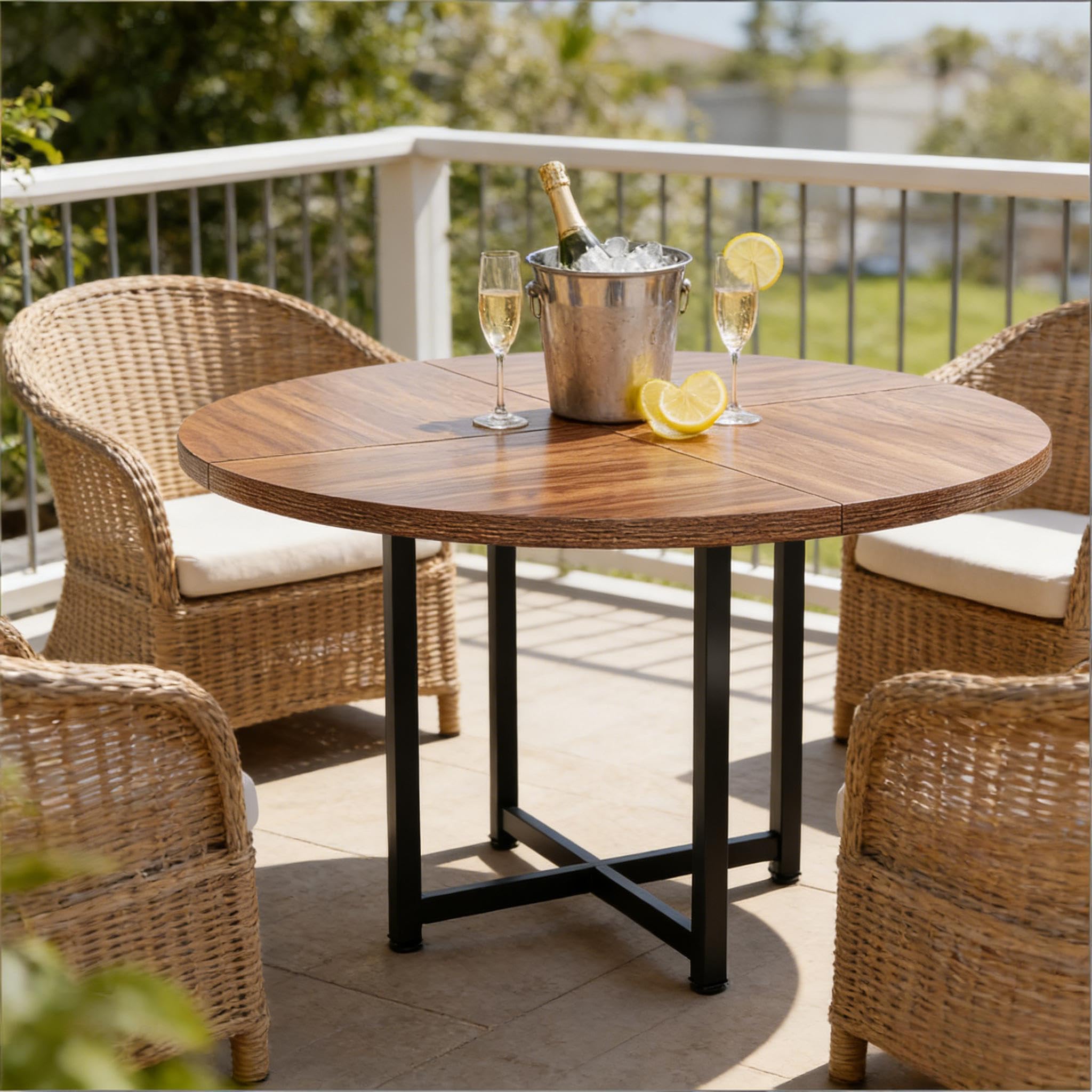 Tavolo da pranzo rotondo 120 cm - tavolo da cucina rotondo in legno e metallo, tavolo da pranzo industriale per 4-6 persone, design salvaspazio, colore nero/marrone