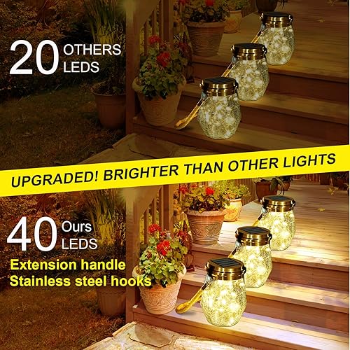 Miniatura 2 de Keevvon Farol solar para exteriores, paquete de 2 luces solares colgantes para exteriores, impermeables, 60 linternas LED mejoradas, decoración de