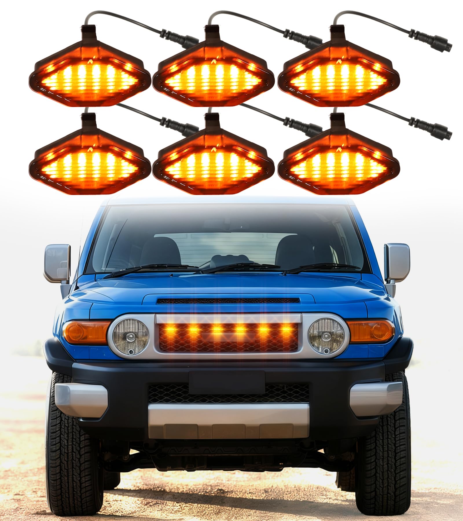 LED Grill Lights for 2007-2022 Toyota FJ Cruiser Accessories Raptor Light Front Grille Lighting Insert (Amber)