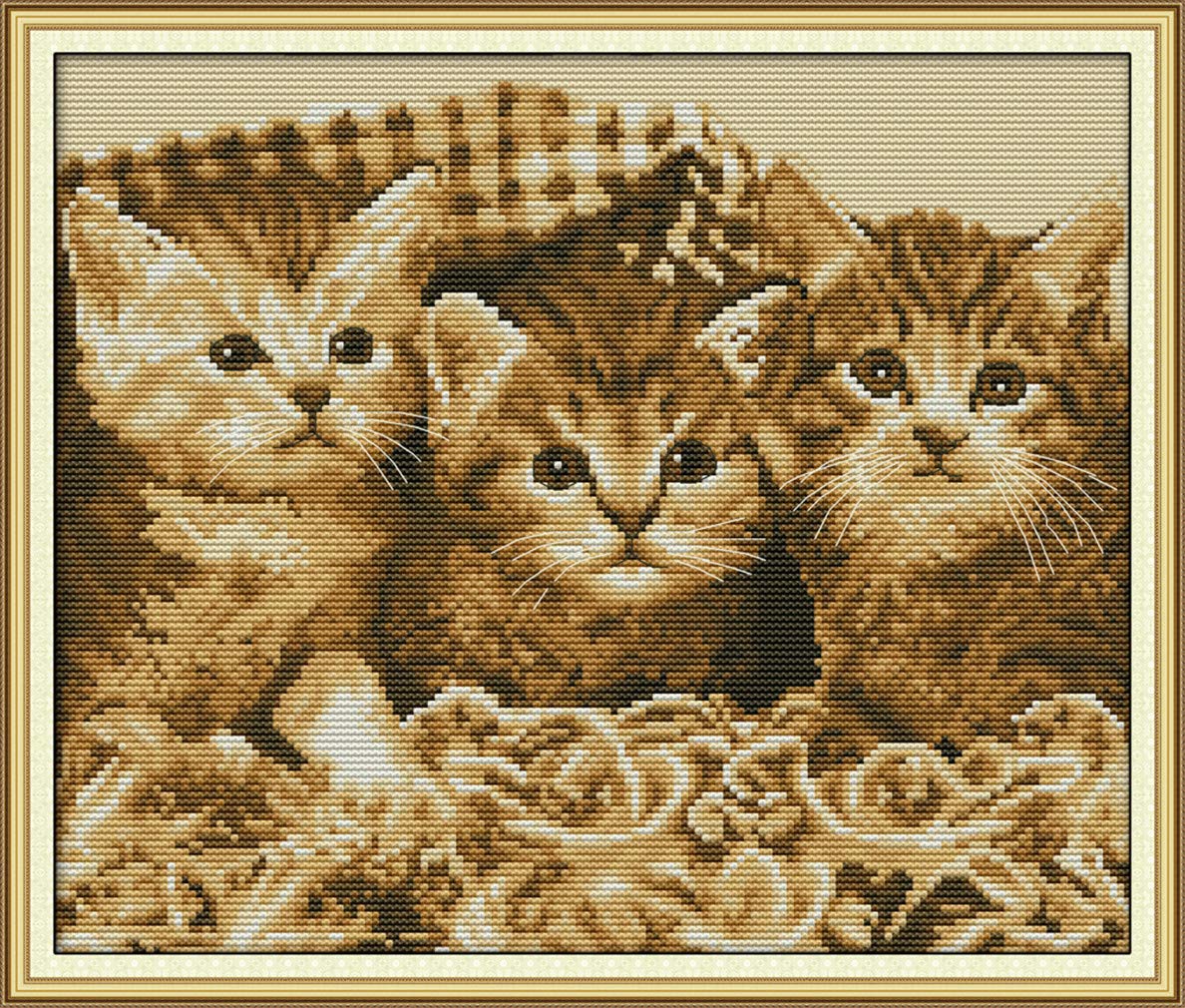 YEESAM ART New Counted Cross Stitch Kits Advanced - Three Kittens - Embroidery Set Needlework DIY Handmade Christmas Gifts (Cat B, Stamped)