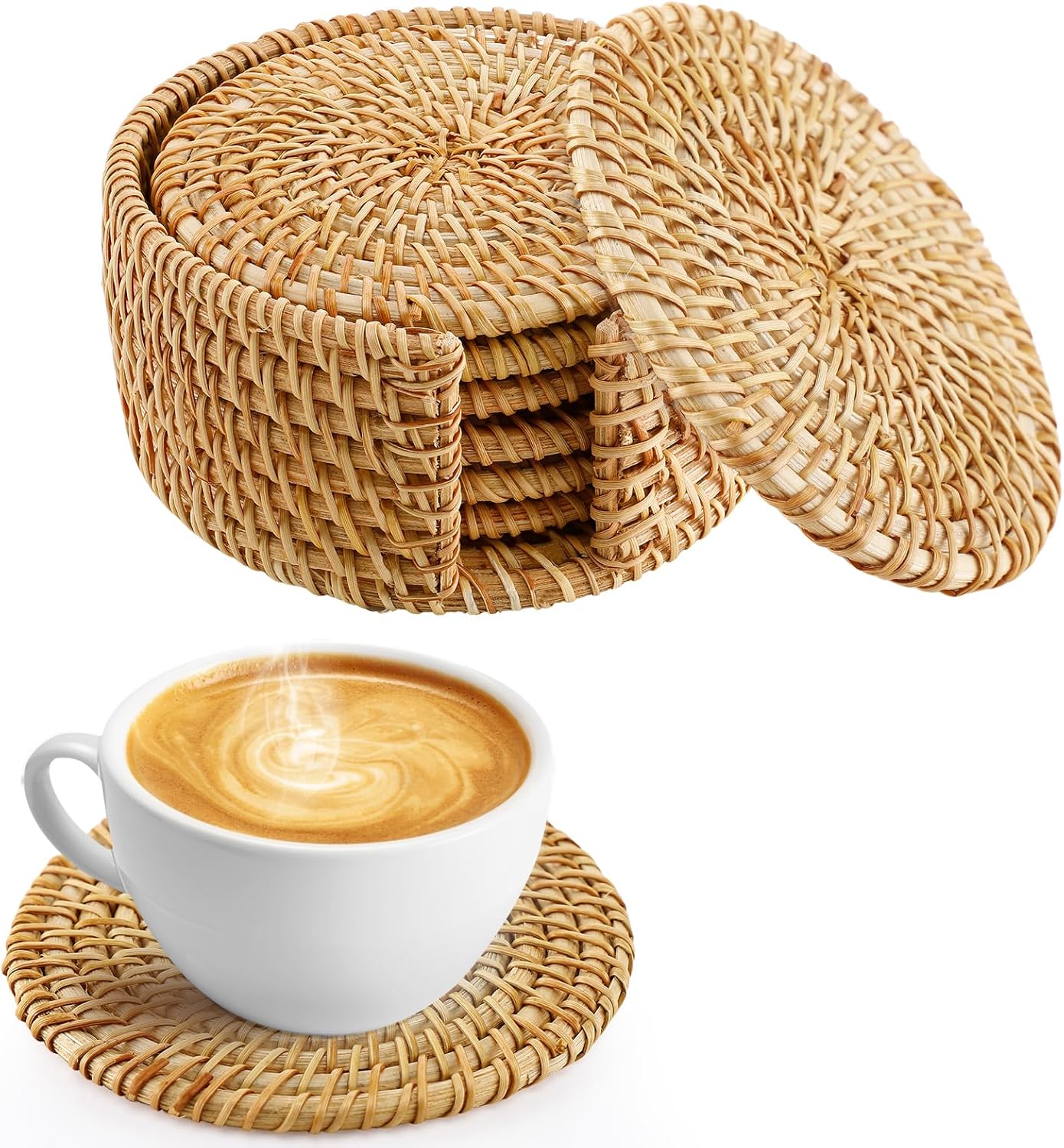 The Ultimate Review: 6pcs Natural Handmade Rattan Coasters with Holder (Wicker Boho Decor)