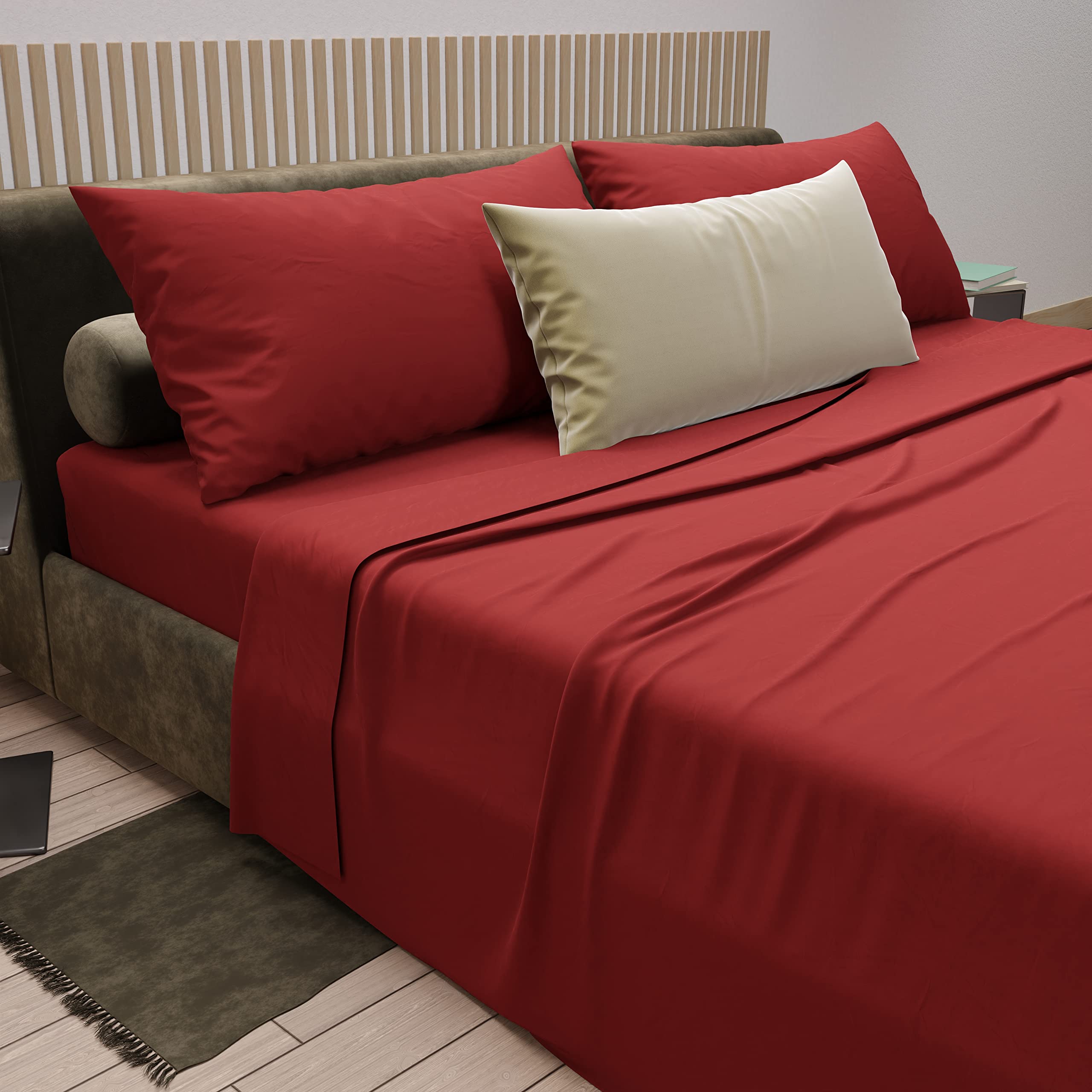 PETTI Artigiani Italiani - Cotton Sheets, French Double Bed Sheets, French Double Bed Set, Red, 100% Made in Italy - Image 3