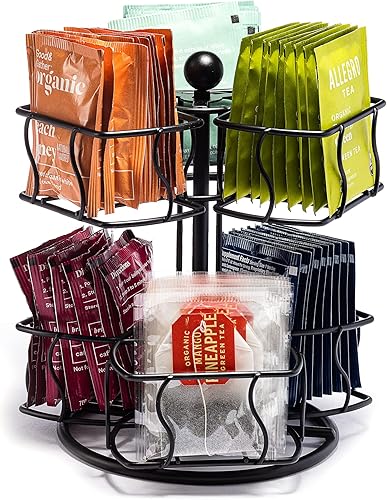 Sorbus Carrusel giratorio de bolsas de té, organizador de té para encimera, accesorios de estación de matcha, almacenamiento giratorio de 2 niveles