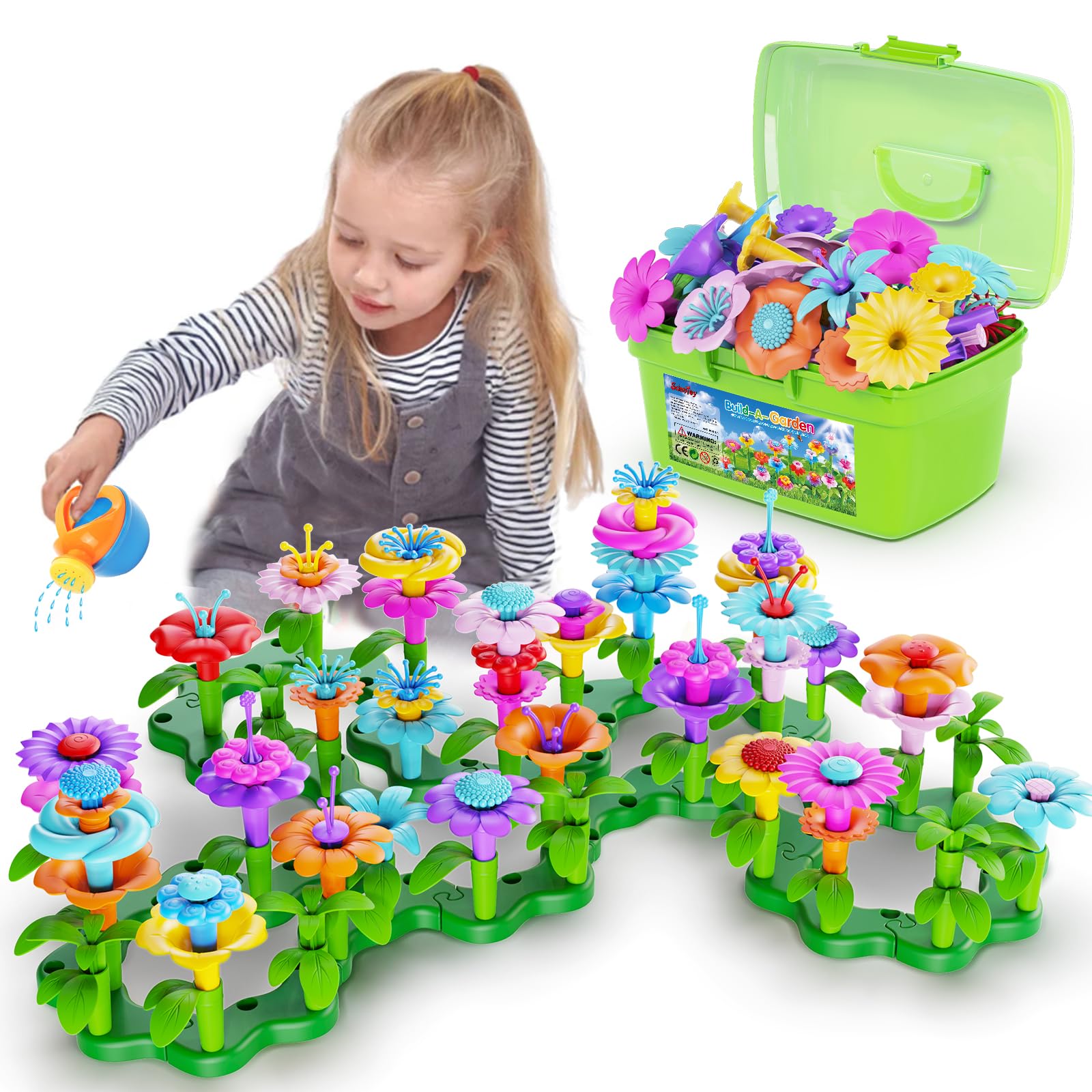 Scientoy Flower Garden Building Toys, Girl Toys Build a Garden, 130 PCS Flower Pretend Gardening Gift for Kids, Floral Arrangement Playset for Age 3-7 Year Old Child Educational Activity