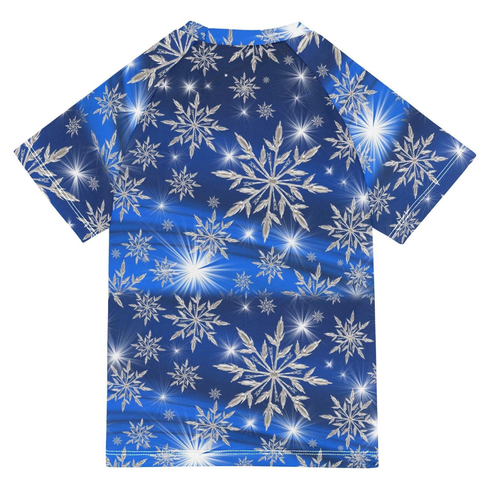 Aflyko Christmas Boys' Swim Shirt Silver Snowflake Blue Xmas Rash Guard Beachwear Sun Protection Fishing Hiking Camping Surfing Swimming Toddler Infant Summer Daily T-Shirt, 4T