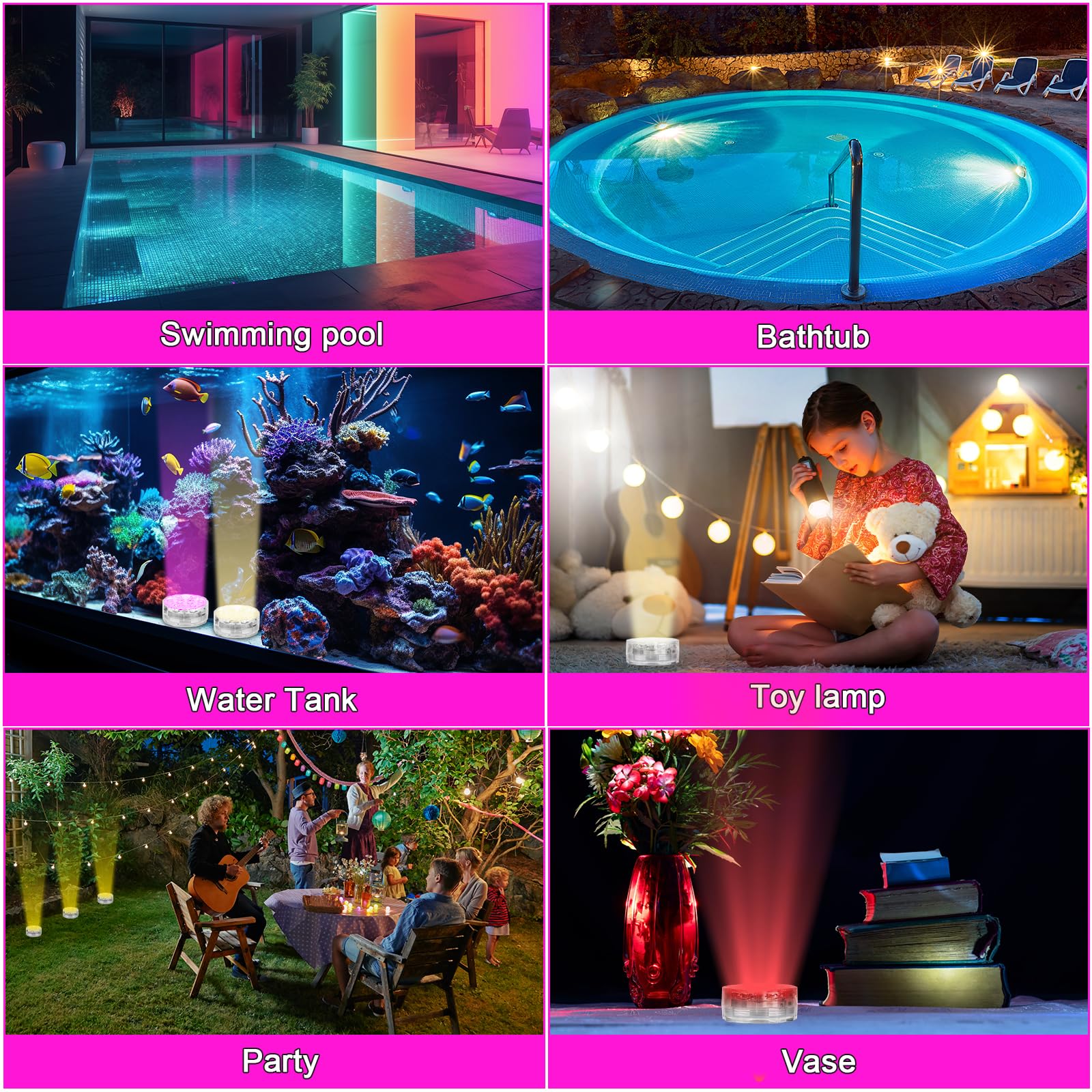 Luces Piscina, Luces Led Sumergibles, Con Control Remoto, luz Piscina Sumergible IP68 Impermeables, Para Piscinas, Jarrones, Acuarios, Estanques, BañEras Y Para Navidad y Fiestas Decoración, 4 Piezas