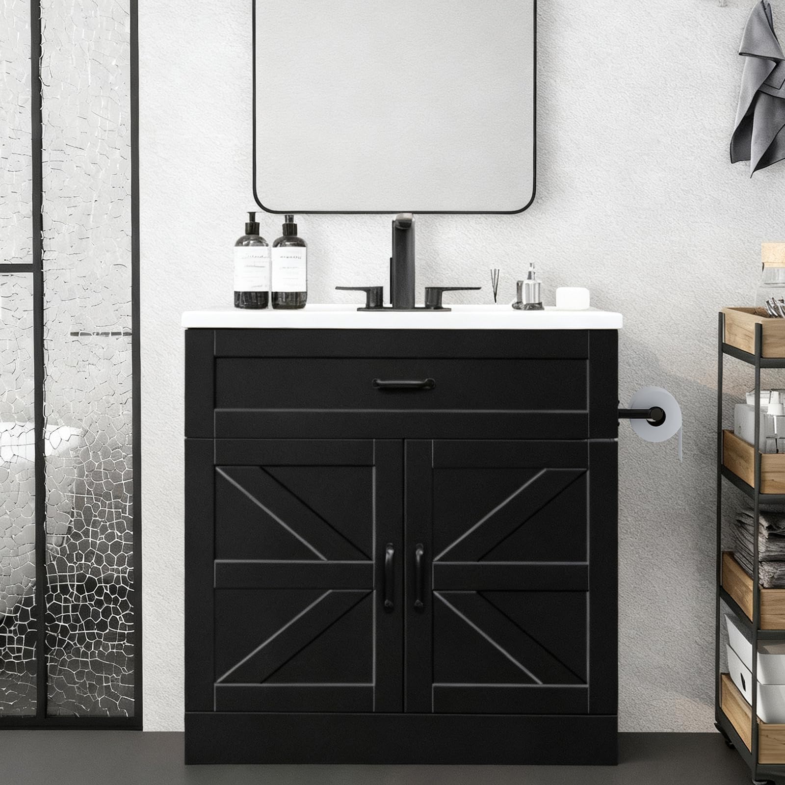 4ever2buy 31 Inch Farmhouse Bathroom Vanity with Sink and Barn Doors