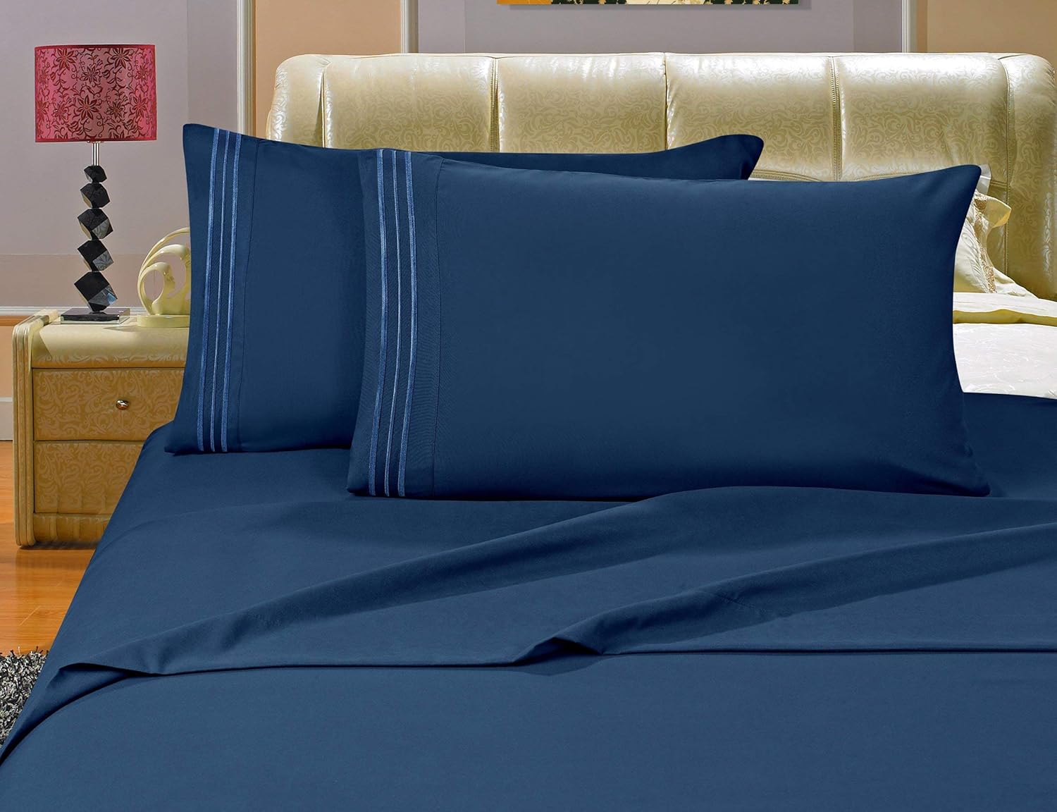 Elegant Comfort Bedding Collection 4-Piece Bed Sheet Set 1500 Premier Hotel Quality Wrinkle Free with Deep Pockets, California King, Navy Blue