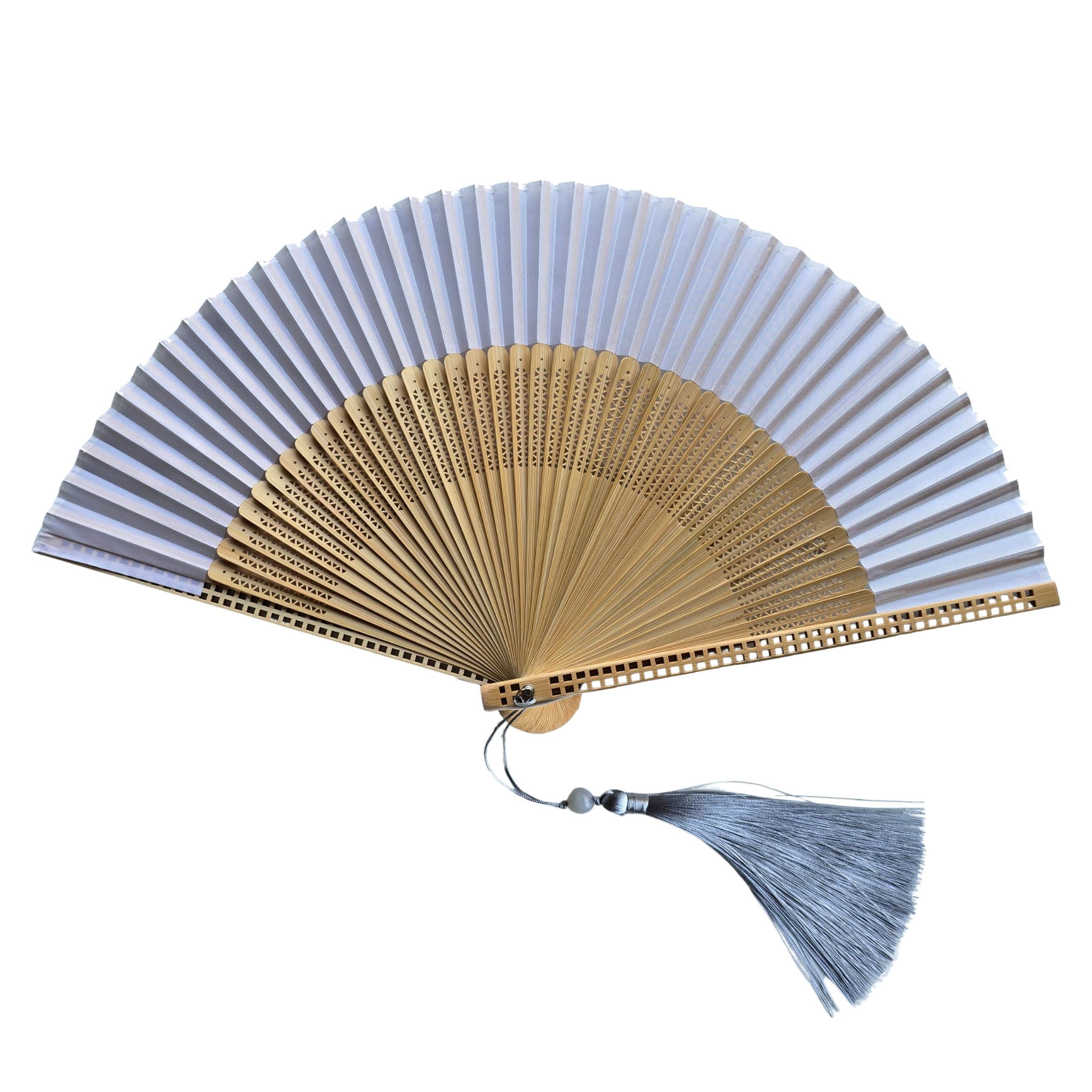 GFM® Bamboo Silk Handheld Folding Chinese Hand Wooden Fans for Summer, Wedding, Party Favour-Flick Open (F78-Rice White)(FLSLK-F78-SFD)