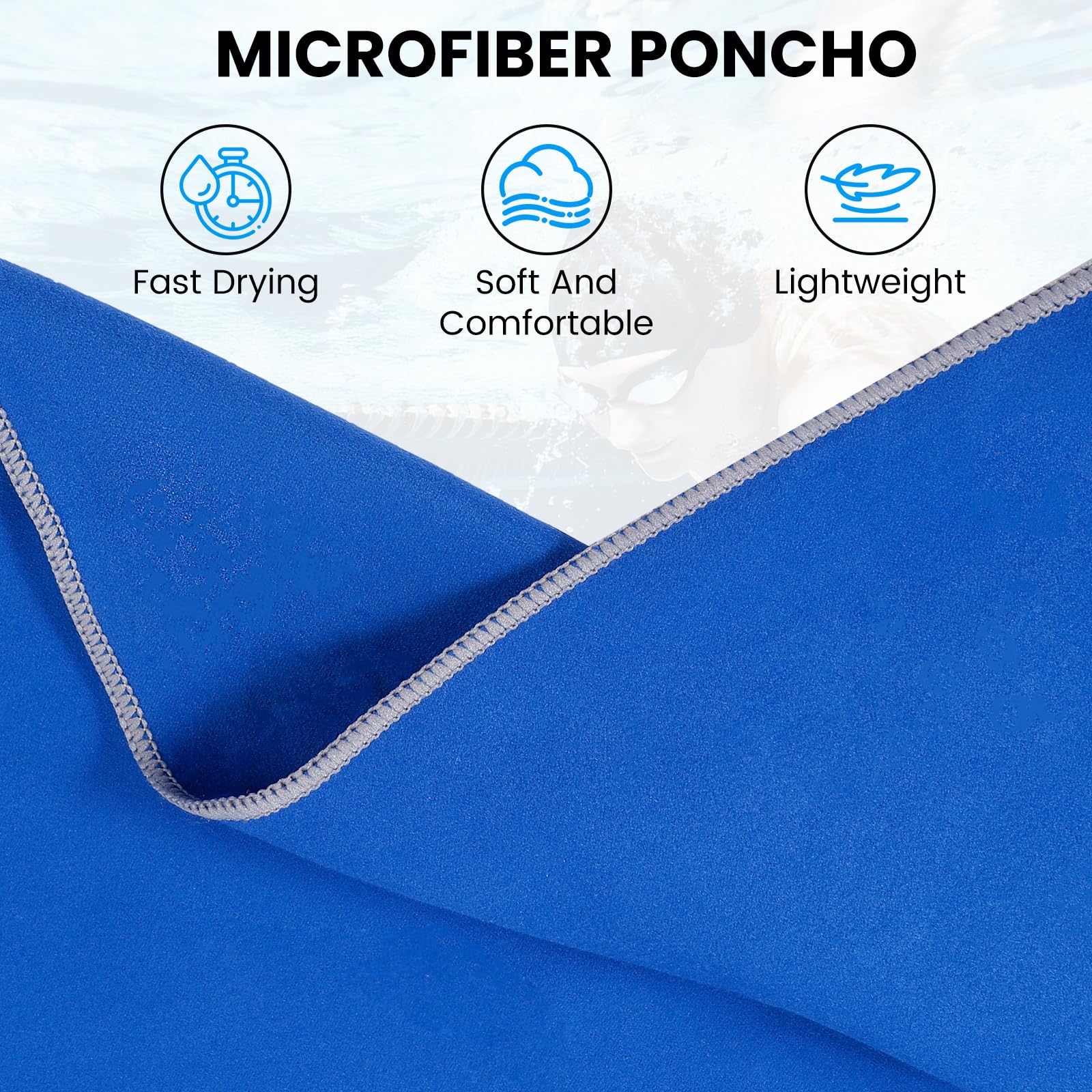 Zorplex Poncho de Surf, Ligero, Compacto y de Secado rápido, Toalla para Natación y Deportes Acuáticos, Albornoz para Cambiarse, Toalla de Poncho Playa, Ponchos de Microfibra para Hombres (Mediano)