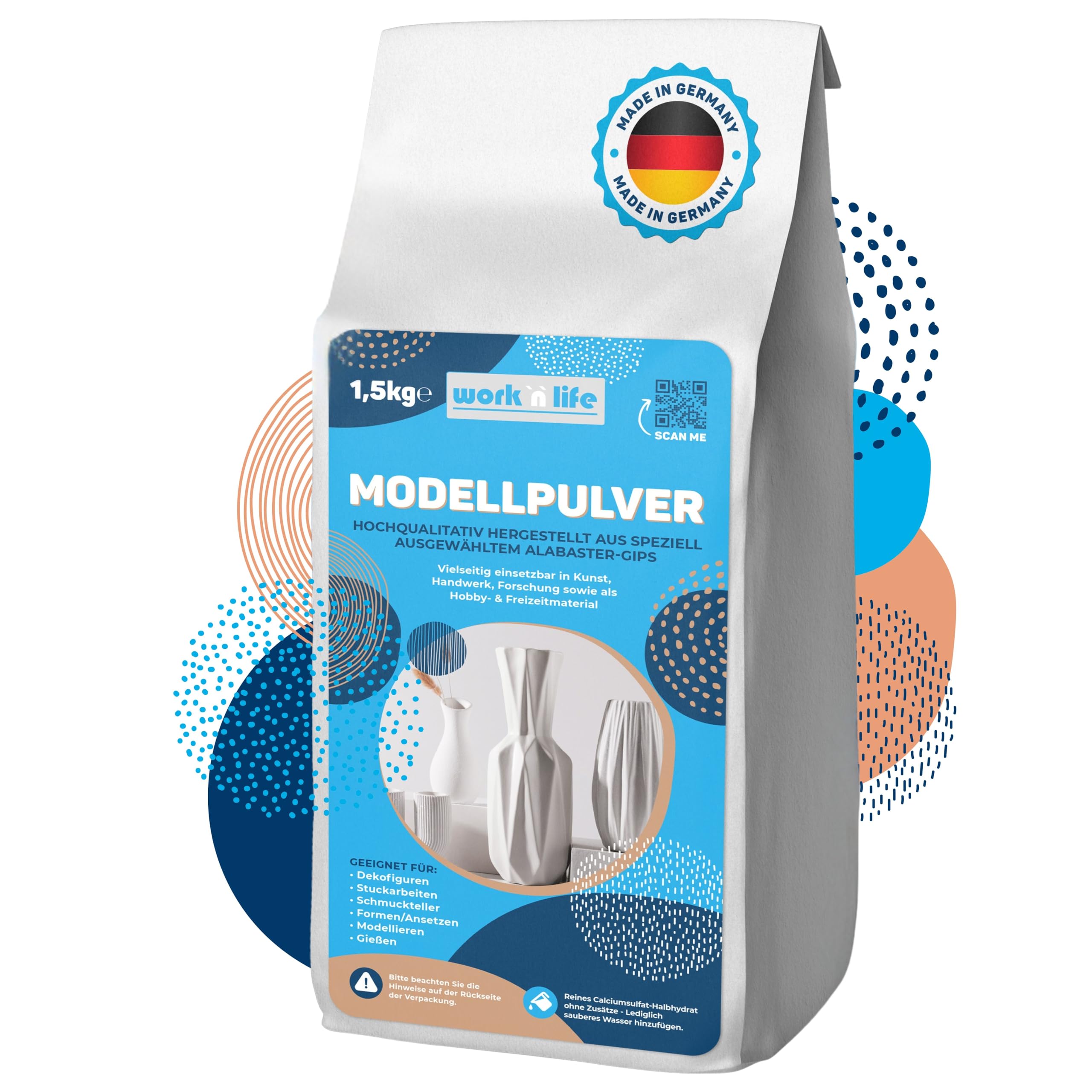 Work'n'life Modellgips aus Alabastergips für Gießen & Modellbau 25 kg | Feiner Modellgips für detailreiche Gussarbeiten mit glatter Oberfläche – einfach anzumischen und vielseitig einsetzbar.
