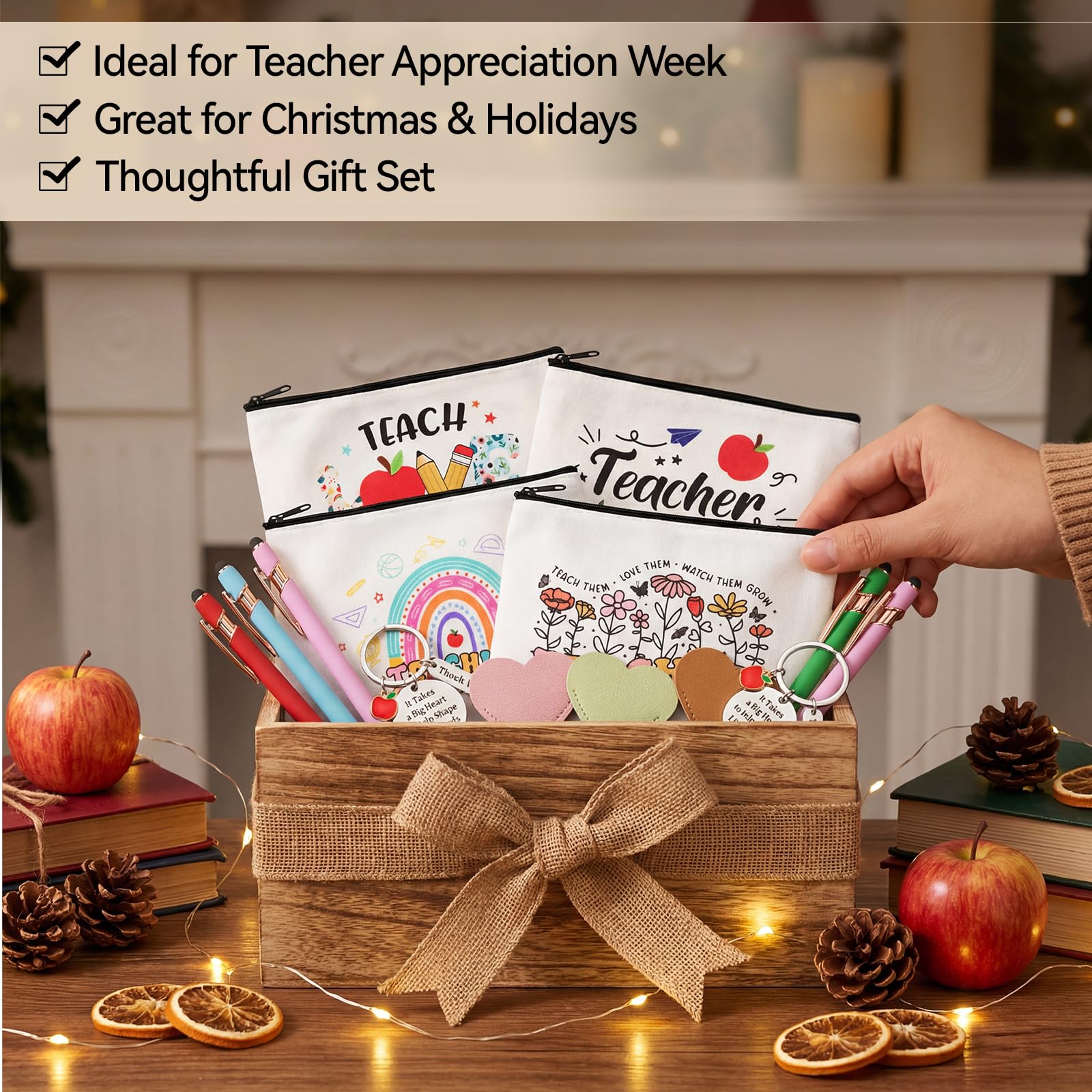 BESARME Teacher Appreciation Gifts Bulk, 16 Pcs Multi Color Large Bags, Pens, Keychains and Bookmarks for Teachers - for Teacher Appreciation Week Christmas Back to School and Retirement