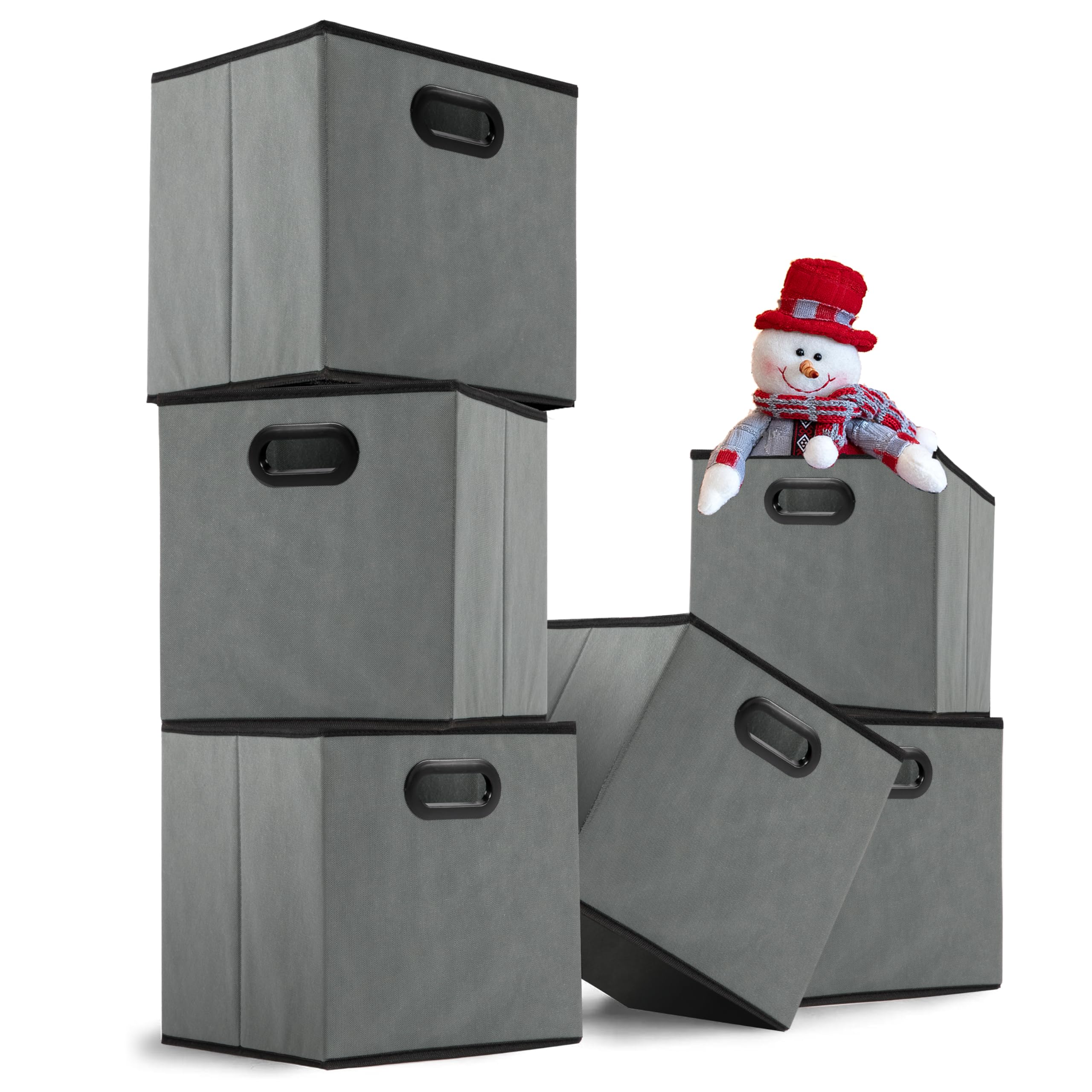 PACHIRA Set 6 Cubi Portaoggetti In Tessuto Nero 28x28 Cm Con Manici - Scatole Pieghevoli Per Scaffali