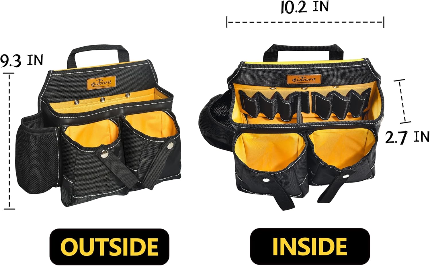 Comfortable Tough Thick 7-Piece Tool Belt with Suspenders 32 Pockets and Loops,1680D Denier Fabric Heavy Duty Tool Belts with Carry Handles, Fits Waists 36-49In, Black and Yellow