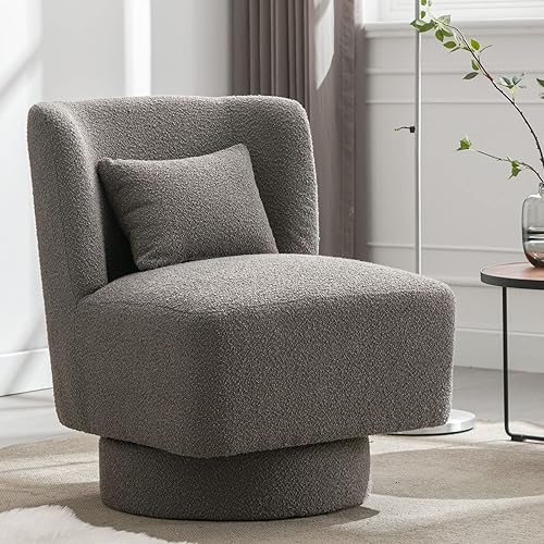 Silla giratoria de barril Silla redonda giratoria de tela de peluche de 360 grados con almohada Sofá cuadrado giratorio Boucle individual para