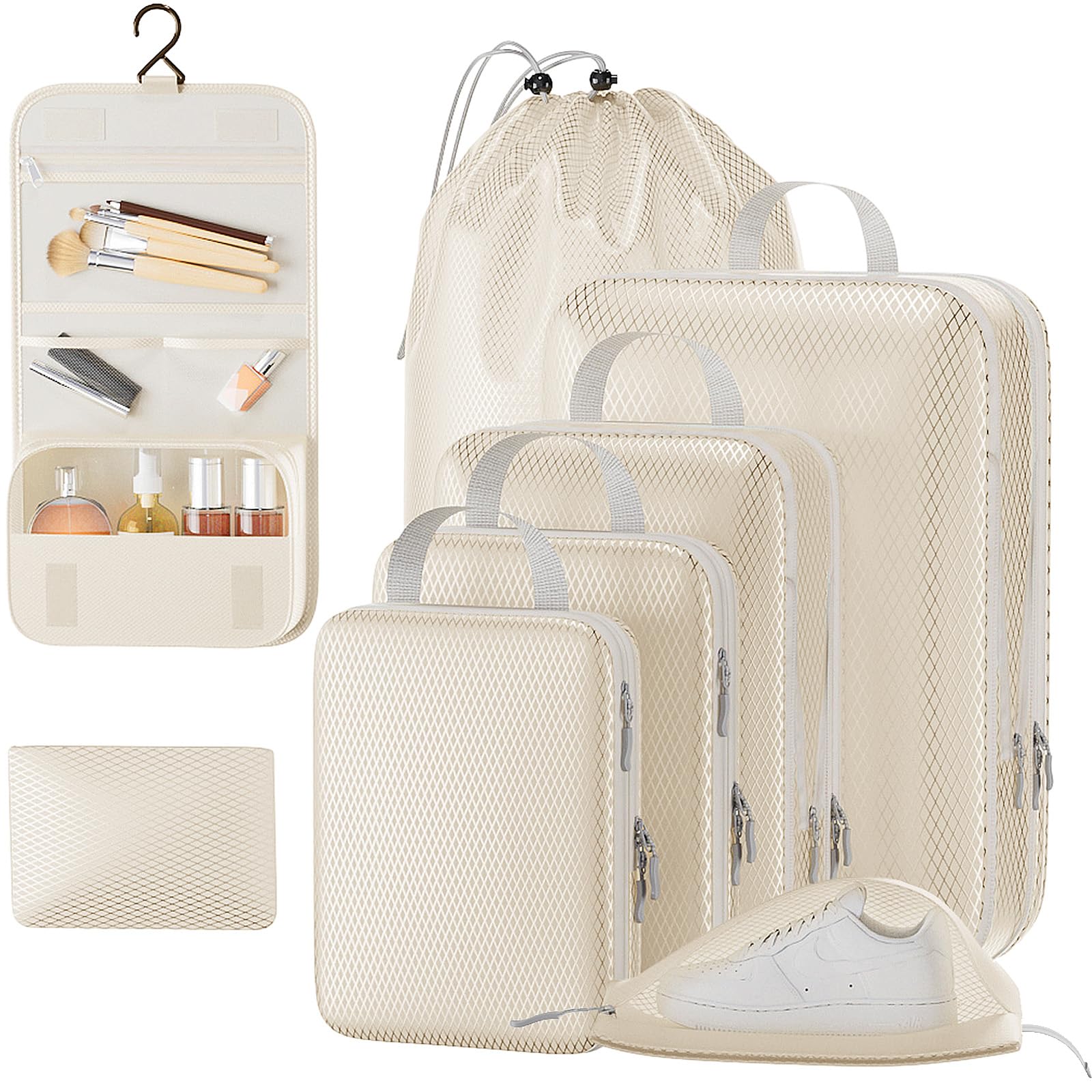 8 Set Compression Packing Cubes for Carry on, Double Zipper Compression Design 60% Space Saving, Packing Cubes for Travel Compression for Sorting and Organizing Travel Luggage Items