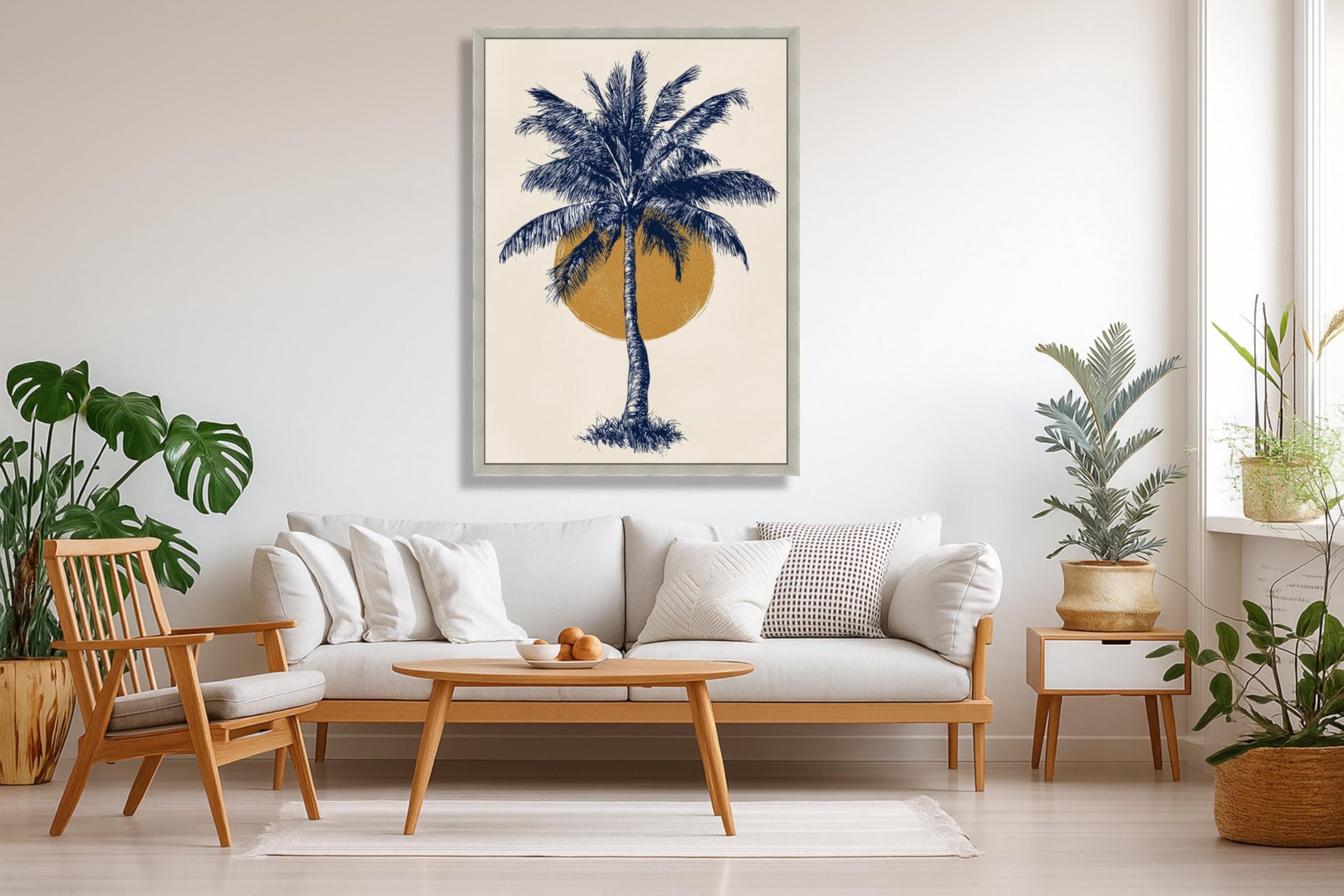 LMYCHENG Minimalistyczny obraz, palma, płótno, sztuka, niebieska musztarda, botaniczny nadruk, plakaty, do salonu, dekoracja ścienna do domu, mural (70 x 110 cm/ramka wewnętrzna)
