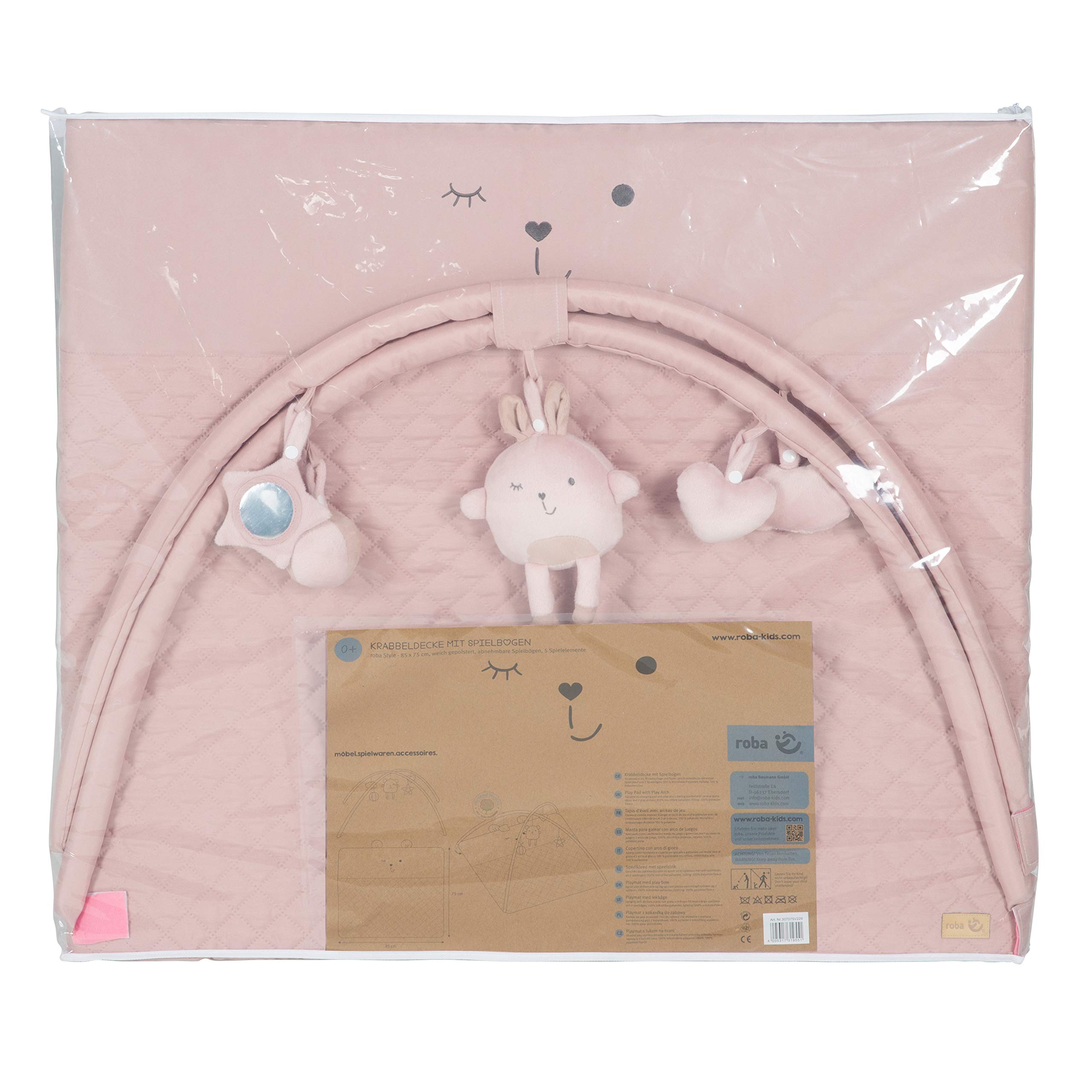 roba Tapis d'Éveil "roba Style" avec Arches à 5 Jouets - 85x75 cm - Tapis d'Activités - Rose