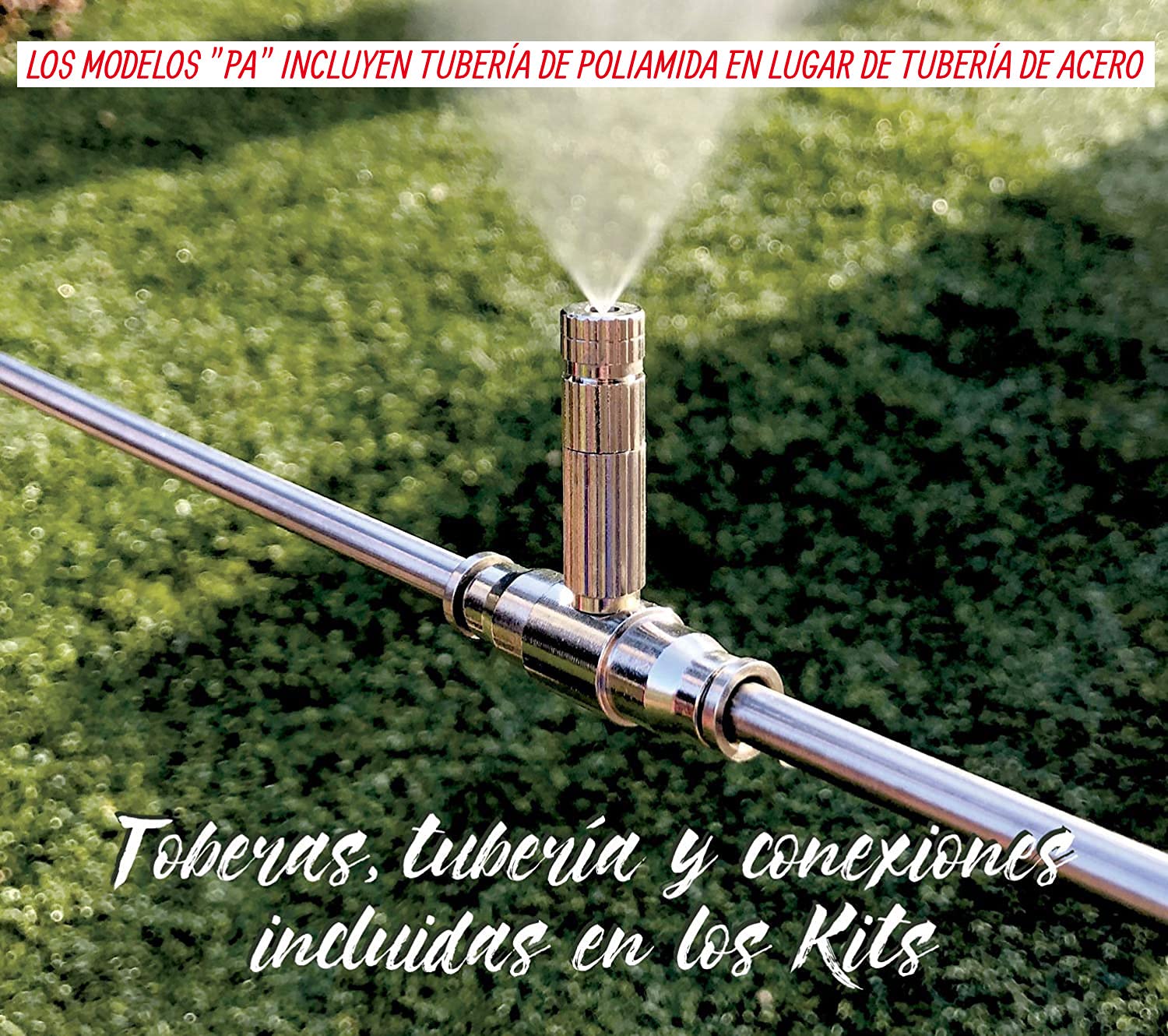 Kit de nebulización con 30 Puntos de enfriamiento. Refrigeración por Agua pulverizada. Neblina refrescante para Patios, terrazas y áreas Exteriores Desde 5 hasta 50 Metros Cuadrados, SF150-PA