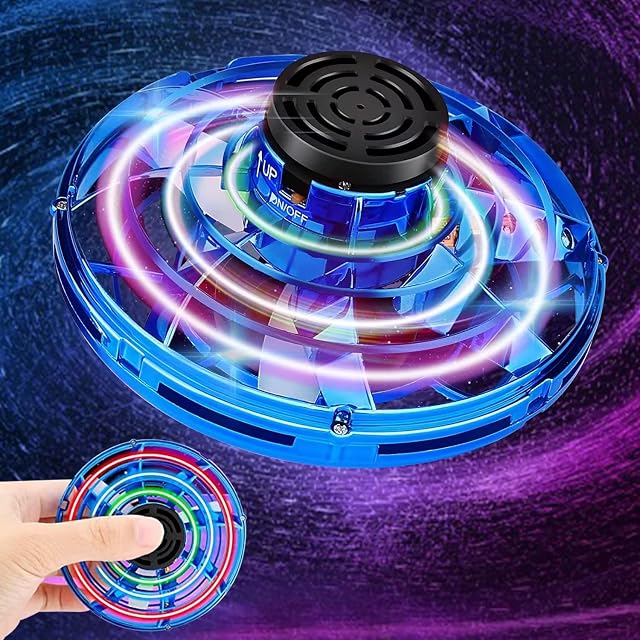 Flying Spinner Toys, Hand Controlled Mini Drone, RGB Light Fidget Boomerang i Fly Spinner, 360 Rotating Fly UFO Spin Drone, Flying Space Toys Gift For Kids Adults Outdoor Indoor (Blue)