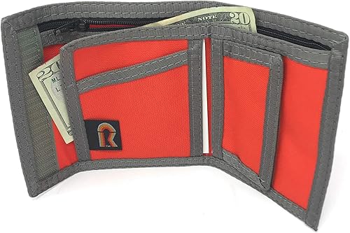 Miniatura 2 de Cartera de nailon plegable California con bolsillo interior. Cierre de gancho y bucle. Fabricado en Estados Unidos, Naranja con ribete de follaje