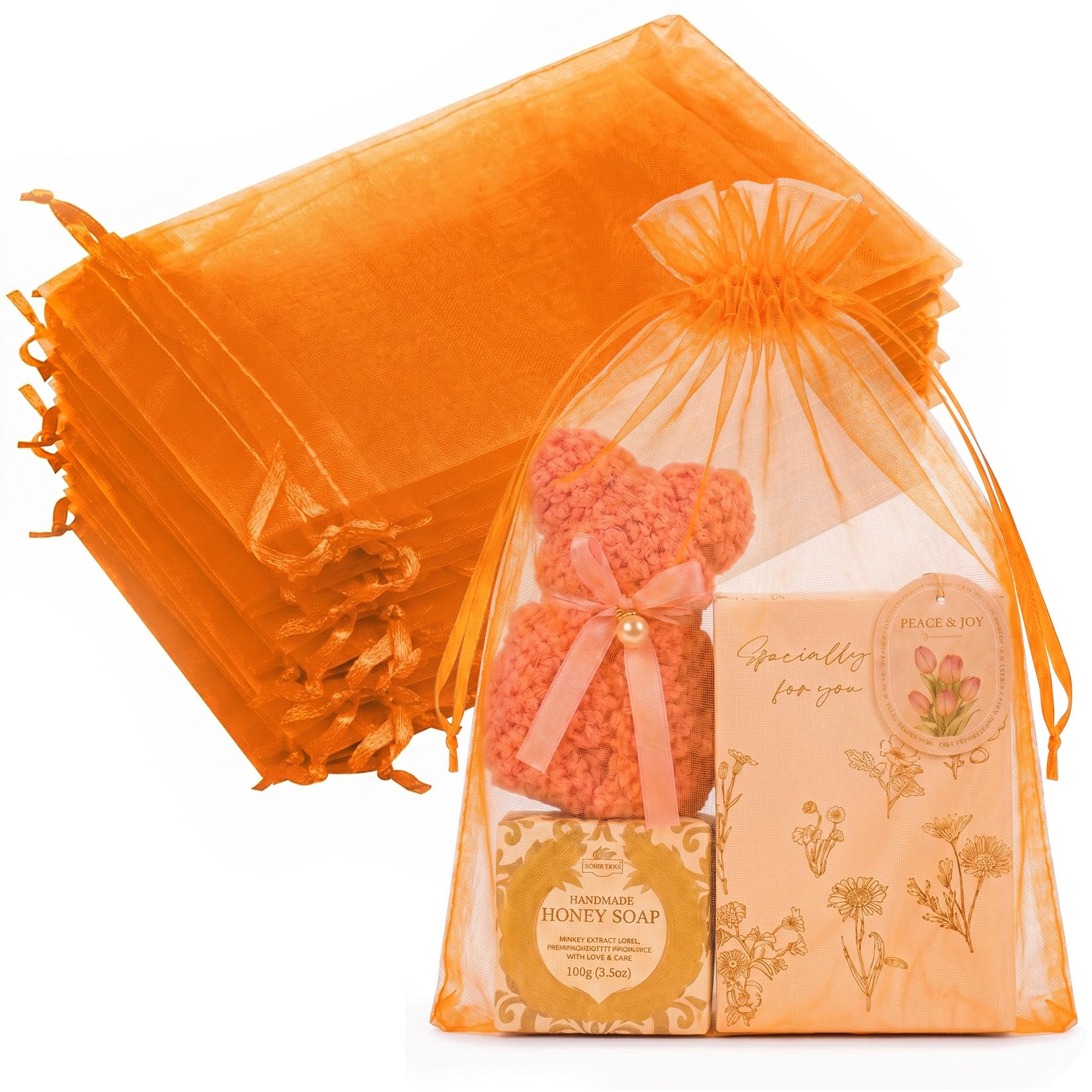 Crweety 50PCS Organza Bags 8x12 Large Gift Bags Orange, Mesh Bag Drawstring Pouches for Goodie Sachet Jewelry Candy, Sheer Party Favor Bag for Wedding Birthday Baby Bridal Shower Halloween Christmas