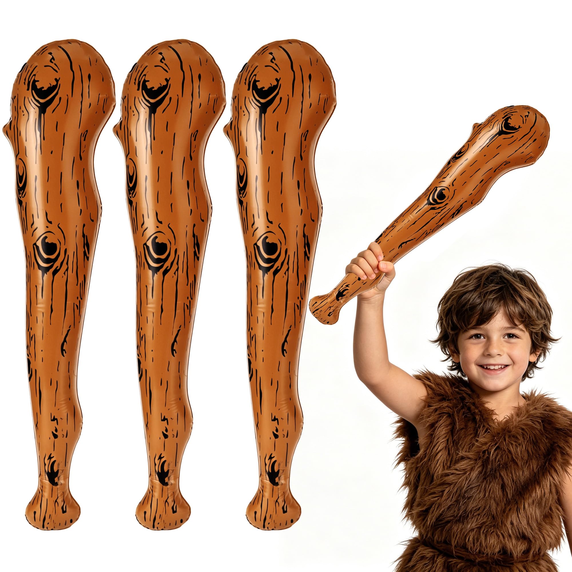 3 Pezzi Clava Gonfiabile Cave Club gonfiabile Mazza da Baseball Bastone in Legno per Halloween Carnevale Spettacolo di Festa
