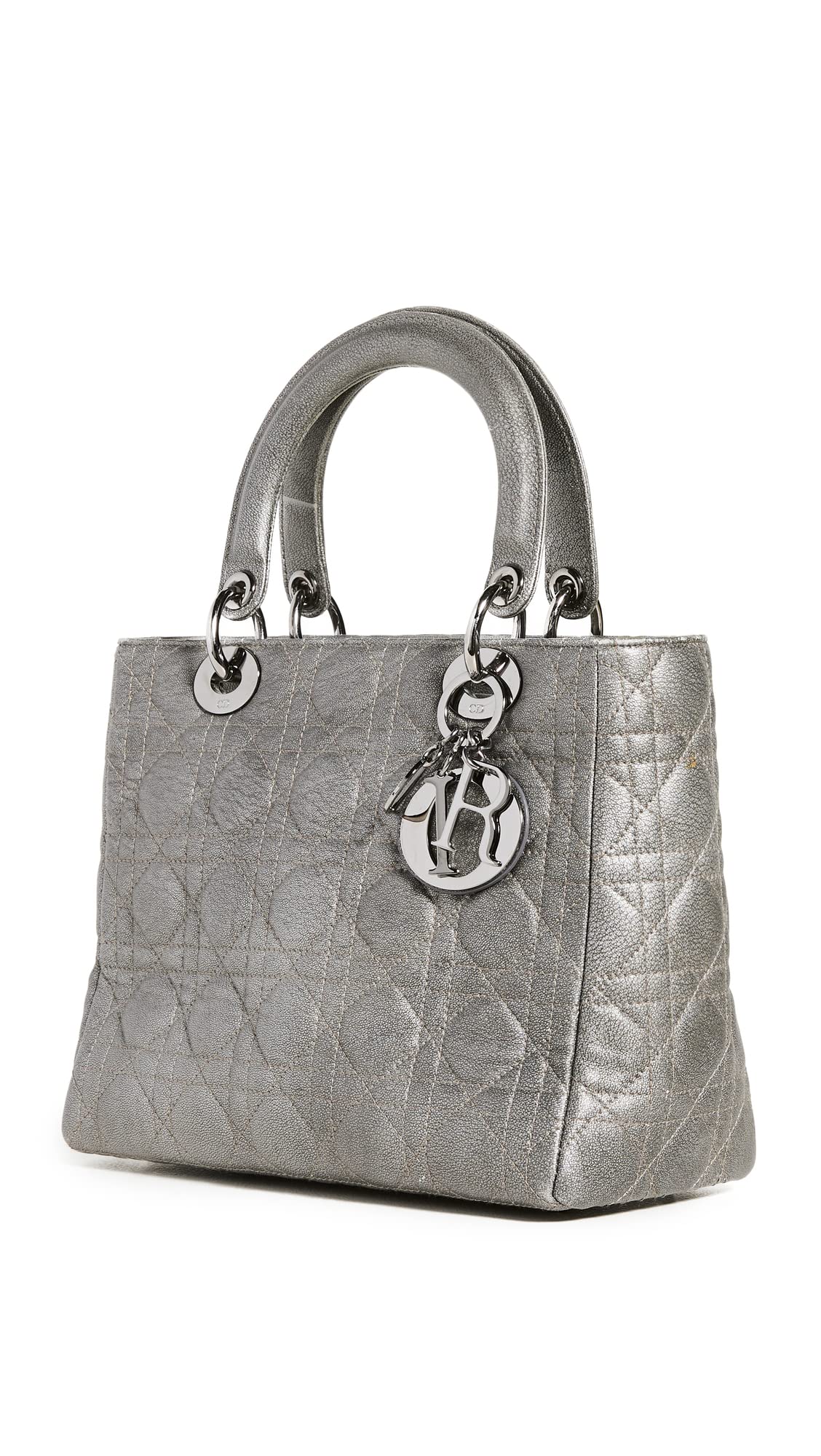 Dior Women's Pre-Loved Grey Metallic Lady M Bag
