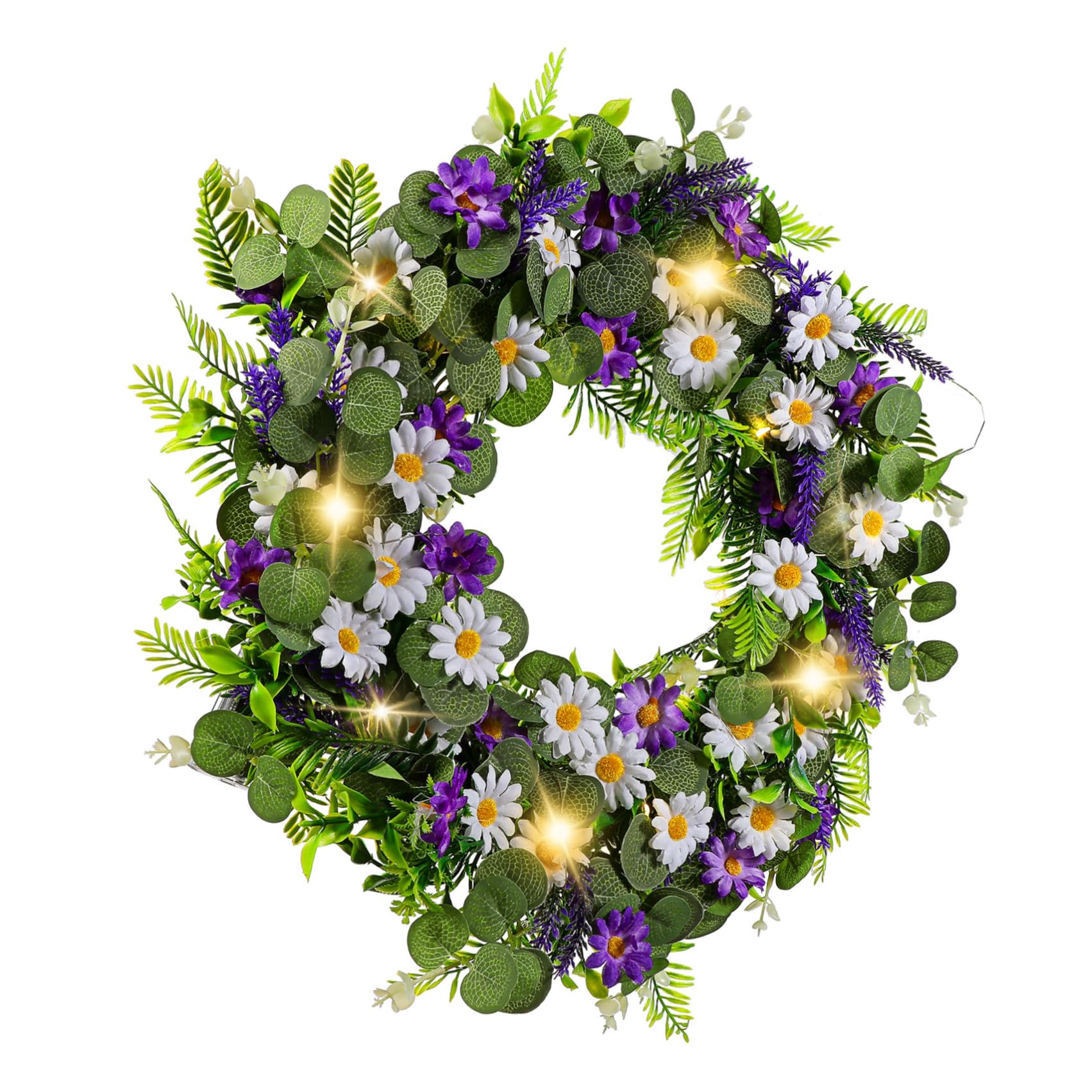 Zerodeko Sommerlicher Türkranz mit Künstlichem Lavendel und LED Beleuchtung aus Kunststoff Langlebig und Einfach zu Hängen für Haustürdekoration bei Hochzeiten und Frühling